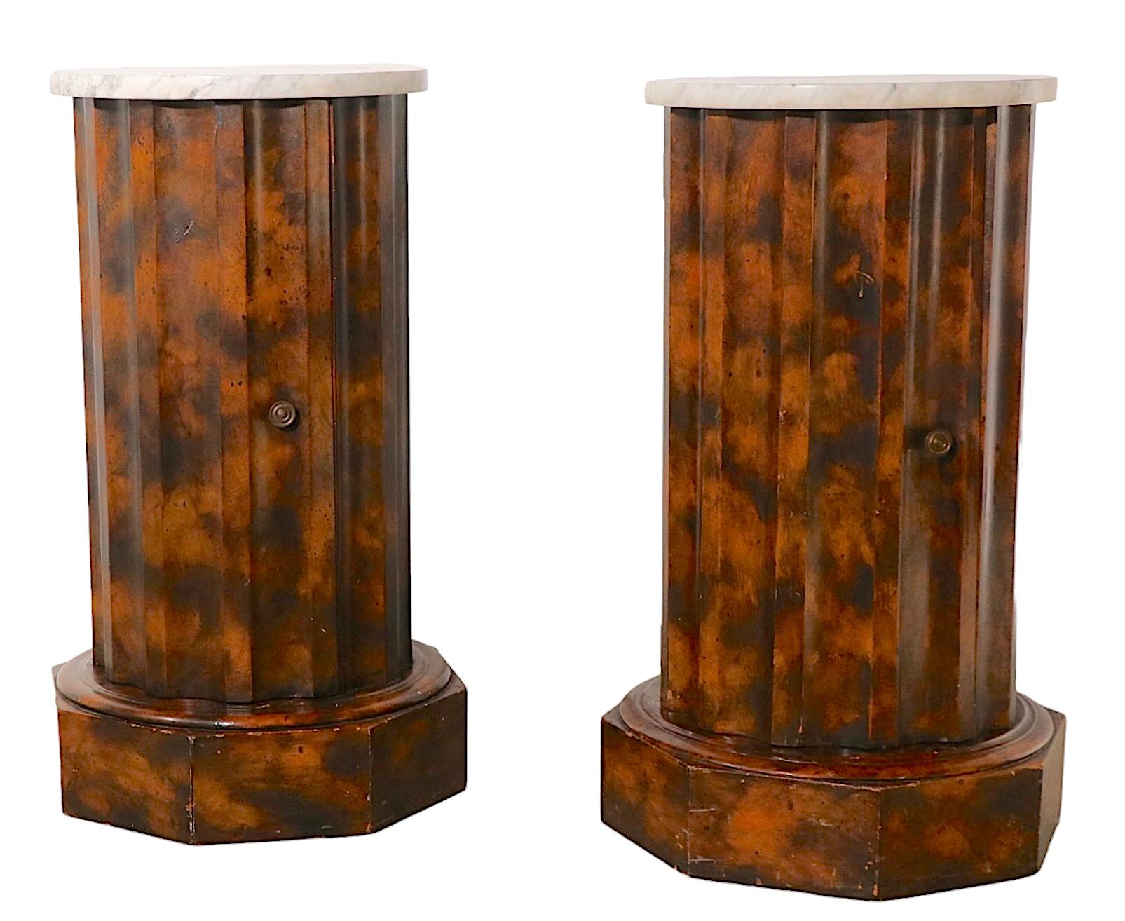 Pr. Decorative Marble Top Half Column Pedestals in Faux Tortoise Shell Finish For Sale 4