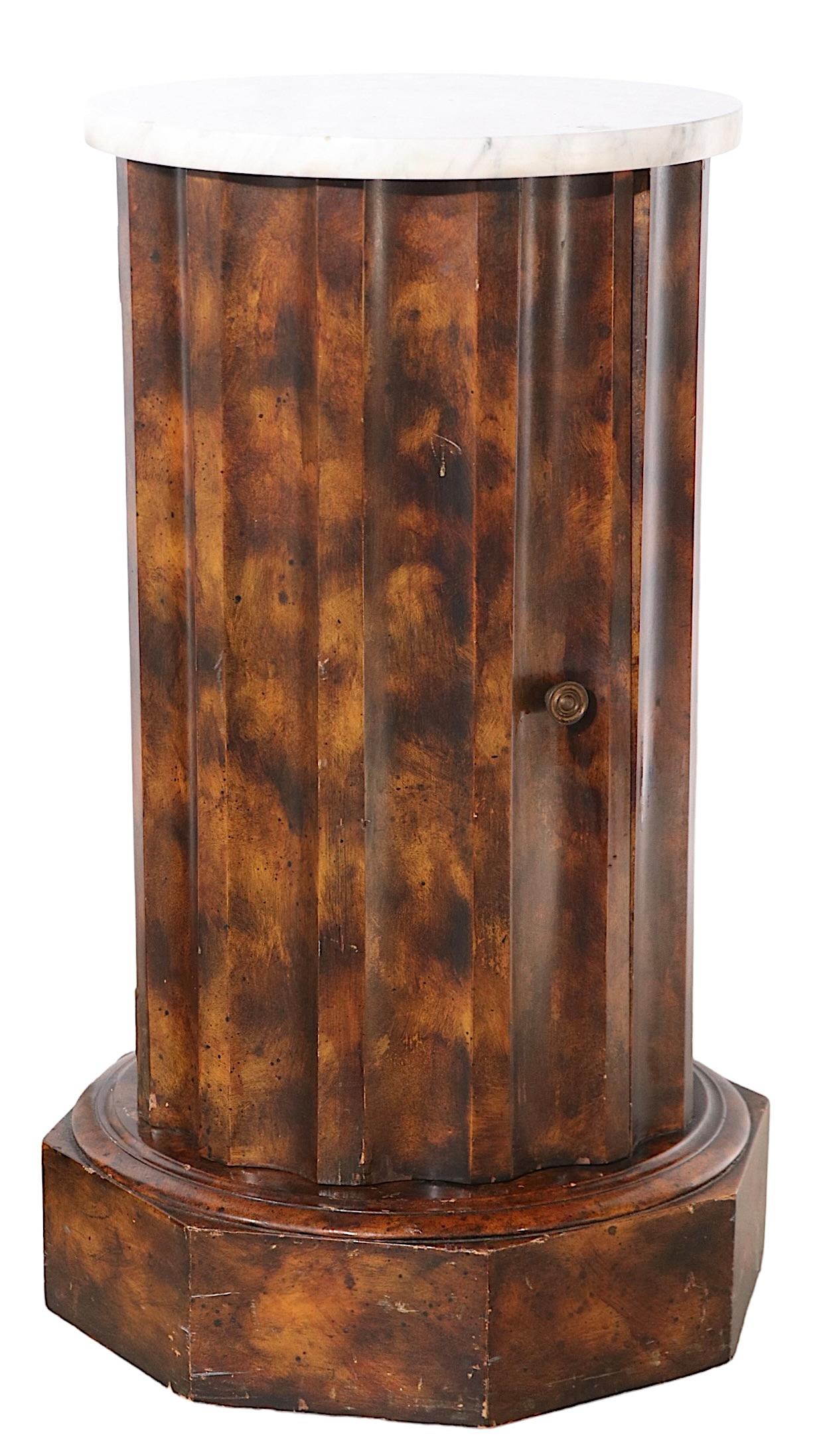 20th Century Pr. Decorative Marble Top Half Column Pedestals in Faux Tortoise Shell Finish For Sale