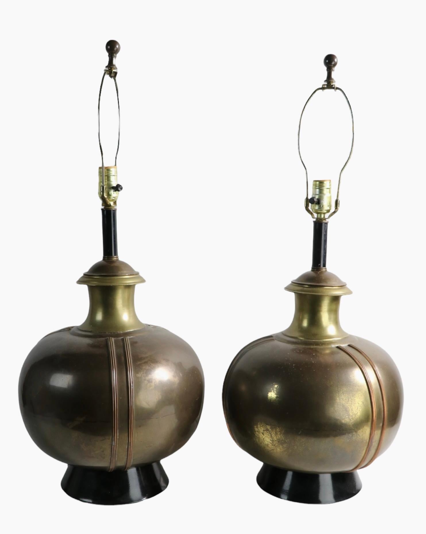 Pr. Decorative Metal Table Lamps Ca. 1970’s For Sale 5