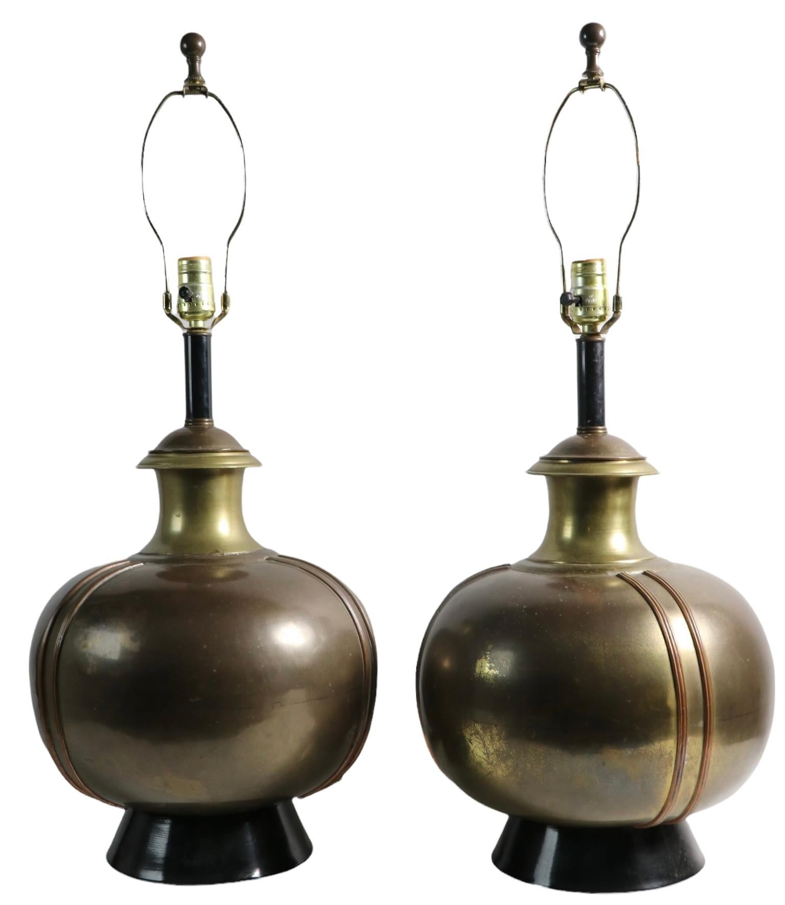 American Pr. Decorative Metal Table Lamps Ca. 1970’s For Sale