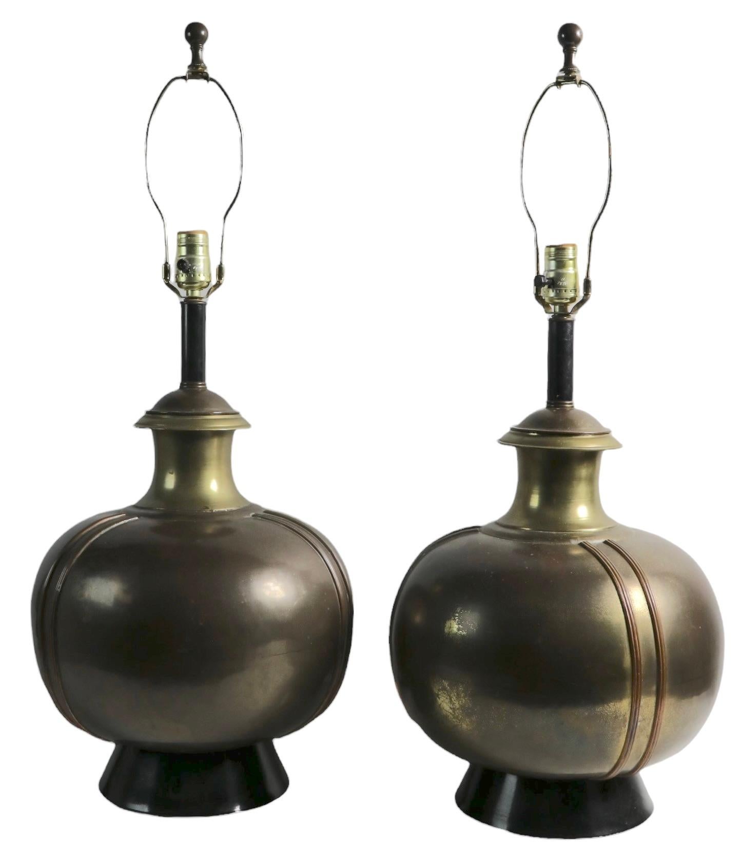 Pr. Decorative Metal Table Lamps Ca. 1970’s In Good Condition For Sale In New York, NY