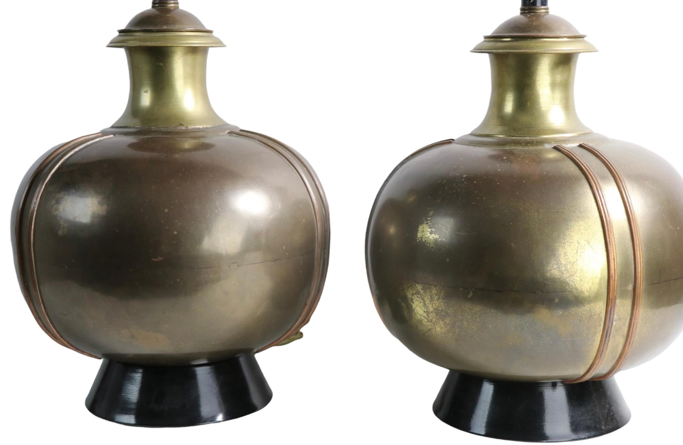 20th Century Pr. Decorative Metal Table Lamps Ca. 1970’s For Sale
