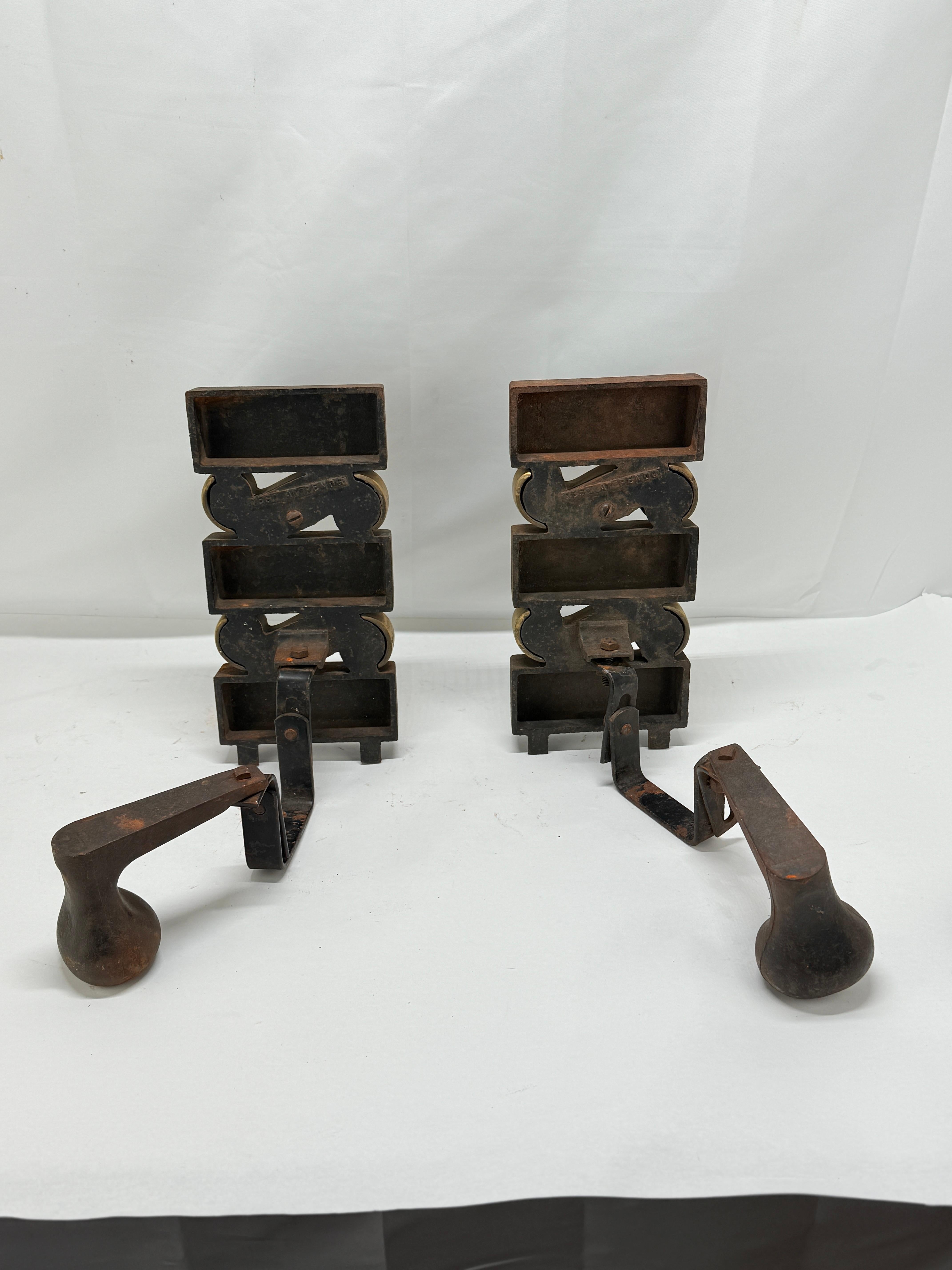 Pr, Donald Deskey for Bennett Textured Bronze and Brass Andirons C. 1950s For Sale 4