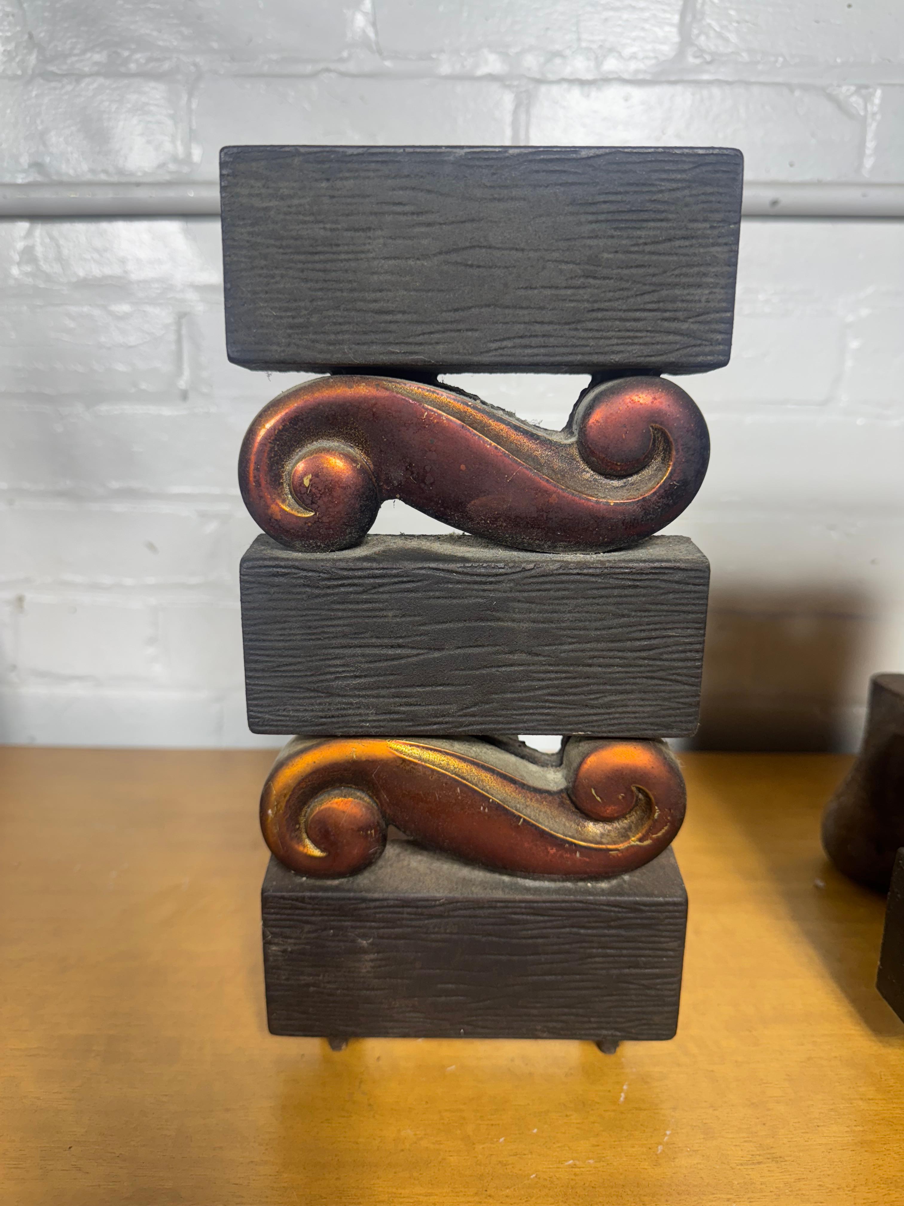 American Pr, Donald Deskey for Bennett Textured Bronze and Brass Andirons C. 1950s For Sale