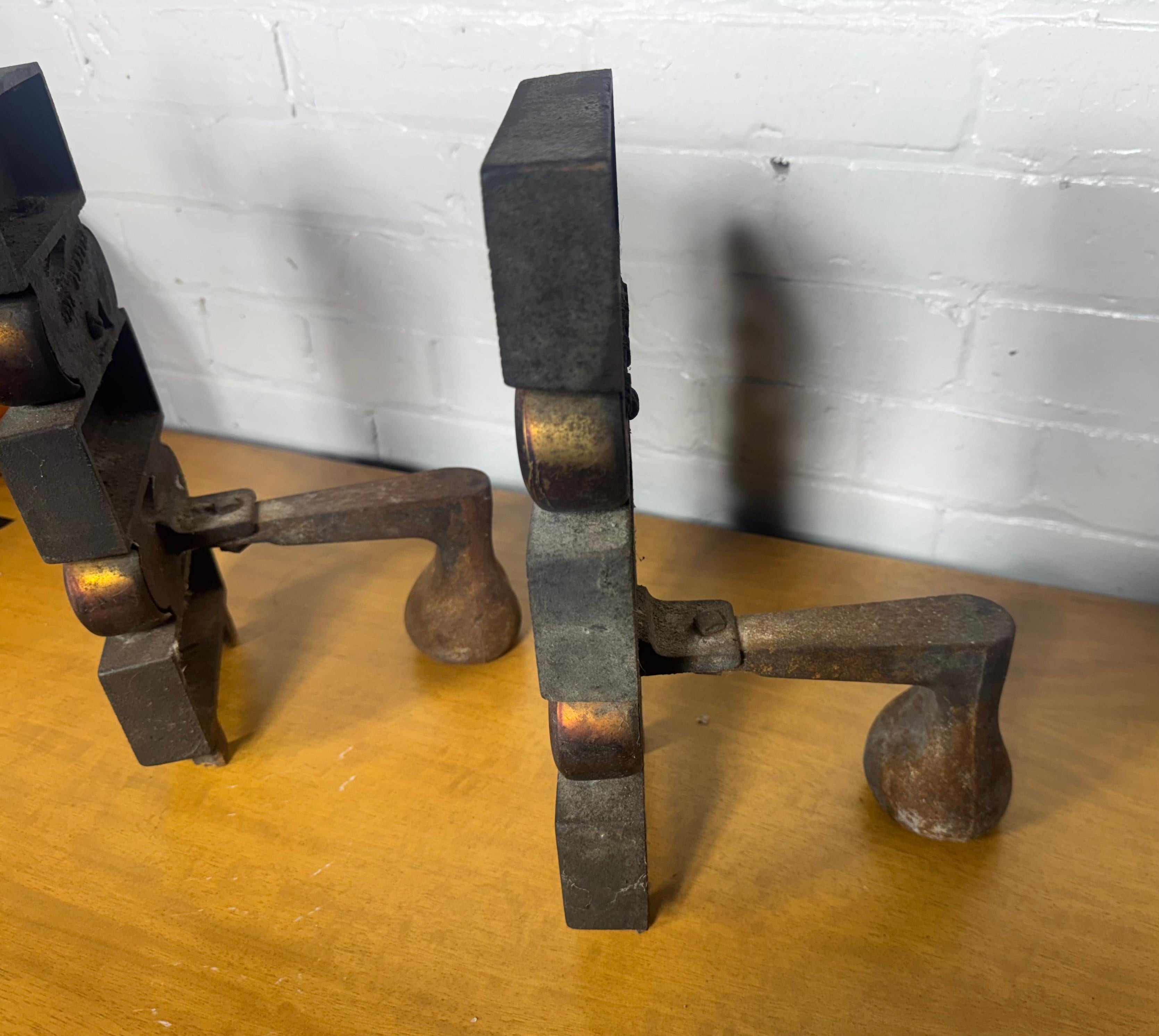 Pr, Donald Deskey for Bennett Textured Bronze and Brass Andirons C. 1950s In Good Condition For Sale In Buffalo, NY