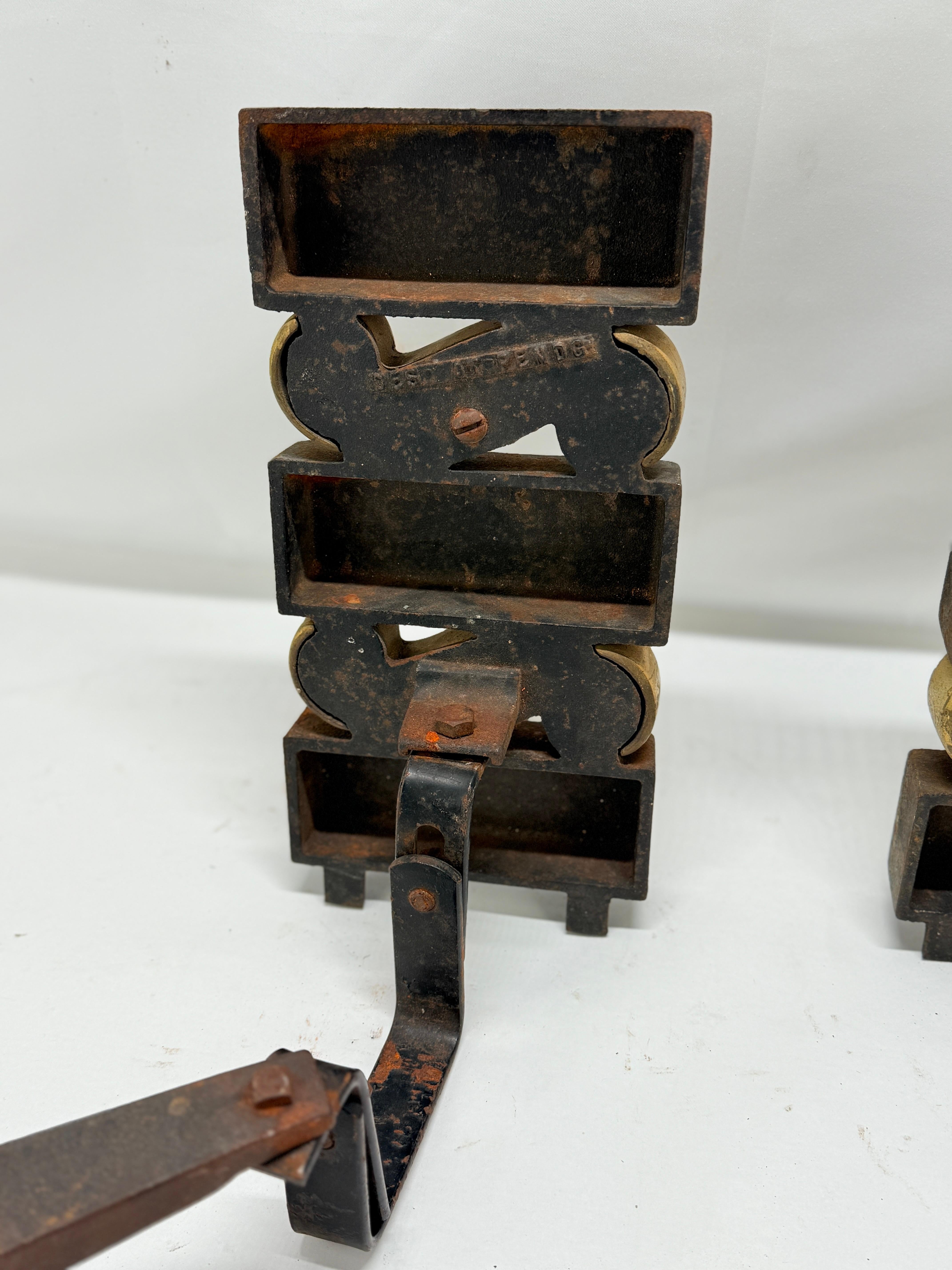 20th Century Pr, Donald Deskey for Bennett Textured Bronze and Brass Andirons C. 1950s For Sale