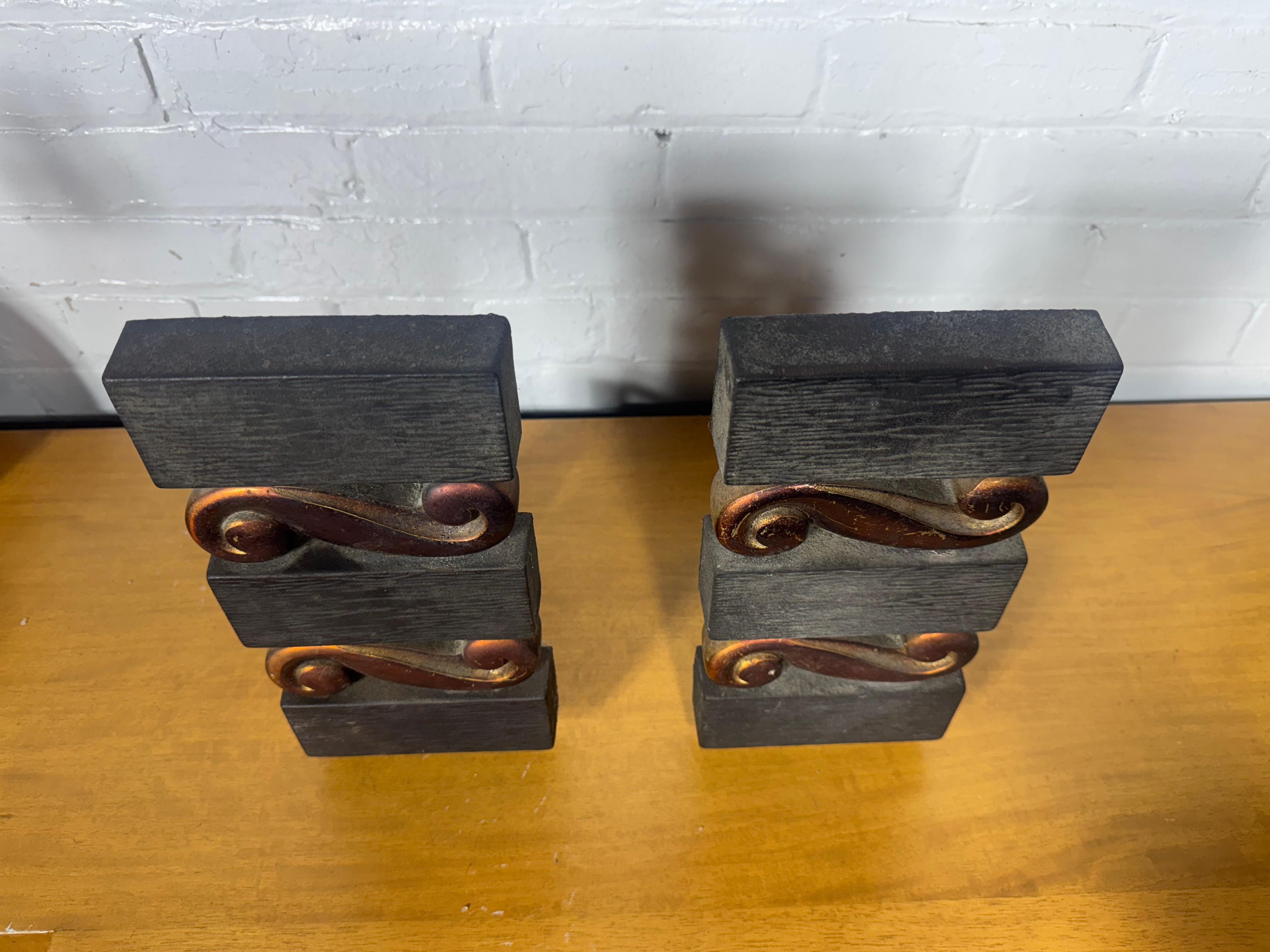 Pr, Donald Deskey for Bennett Textured Bronze and Brass Andirons C. 1950s For Sale 1