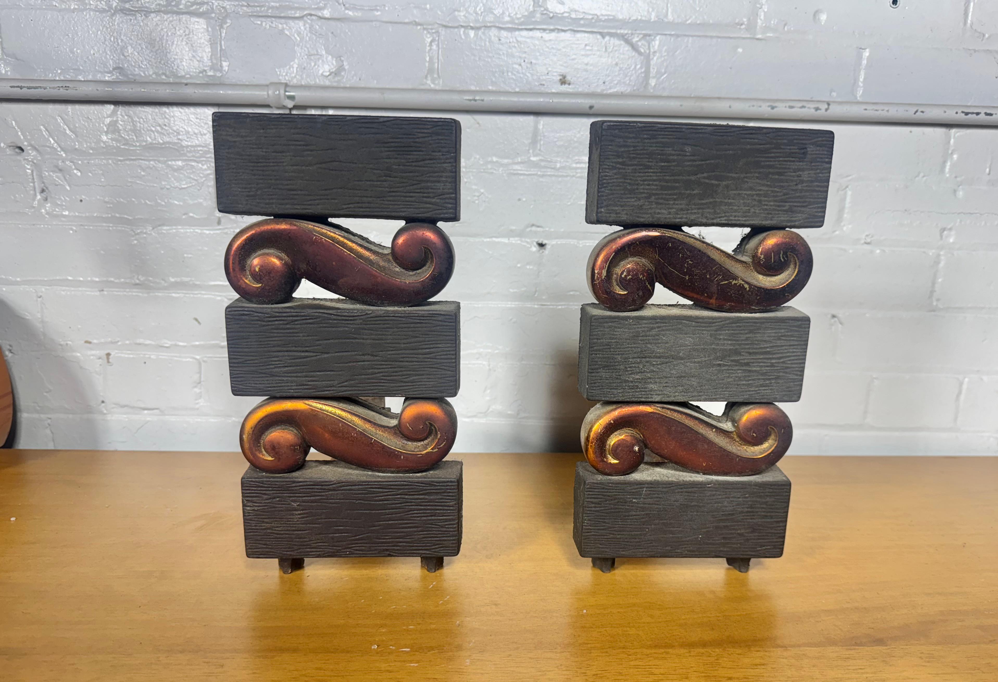 Pr, Donald Deskey for Bennett Textured Bronze and Brass Andirons C. 1950s For Sale 3