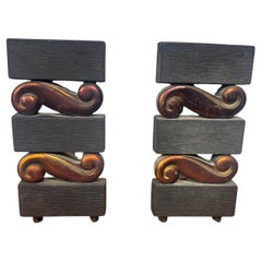 Pr, Donald Deskey for Bennett Textured Bronze and Brass Andirons C. 1950s