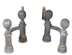 Pr. Early American Brass Andirons in the style of William Hunneman