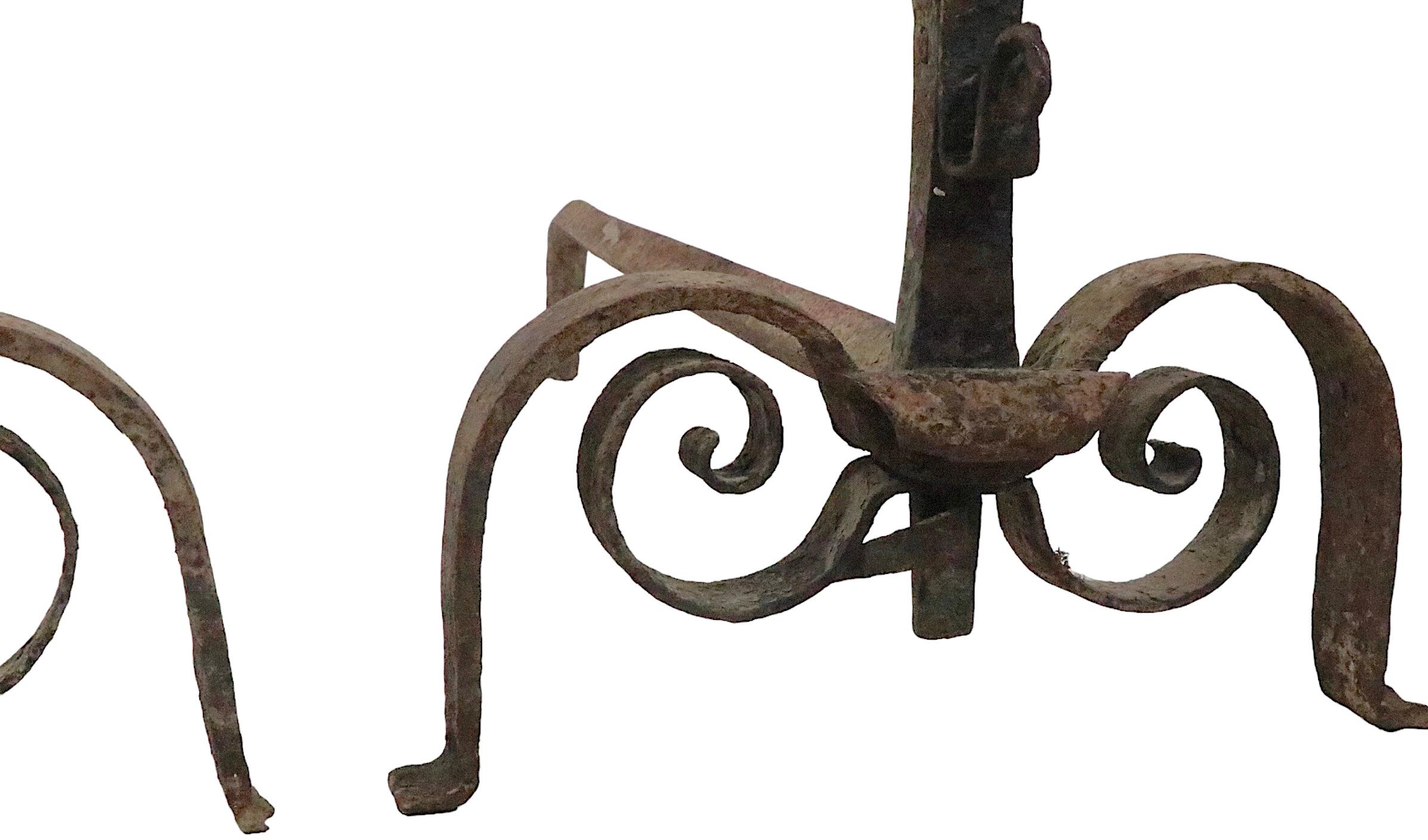 Pr. Early Forged Iron Andirons 18th - Early 19th C Vintage  For Sale 6