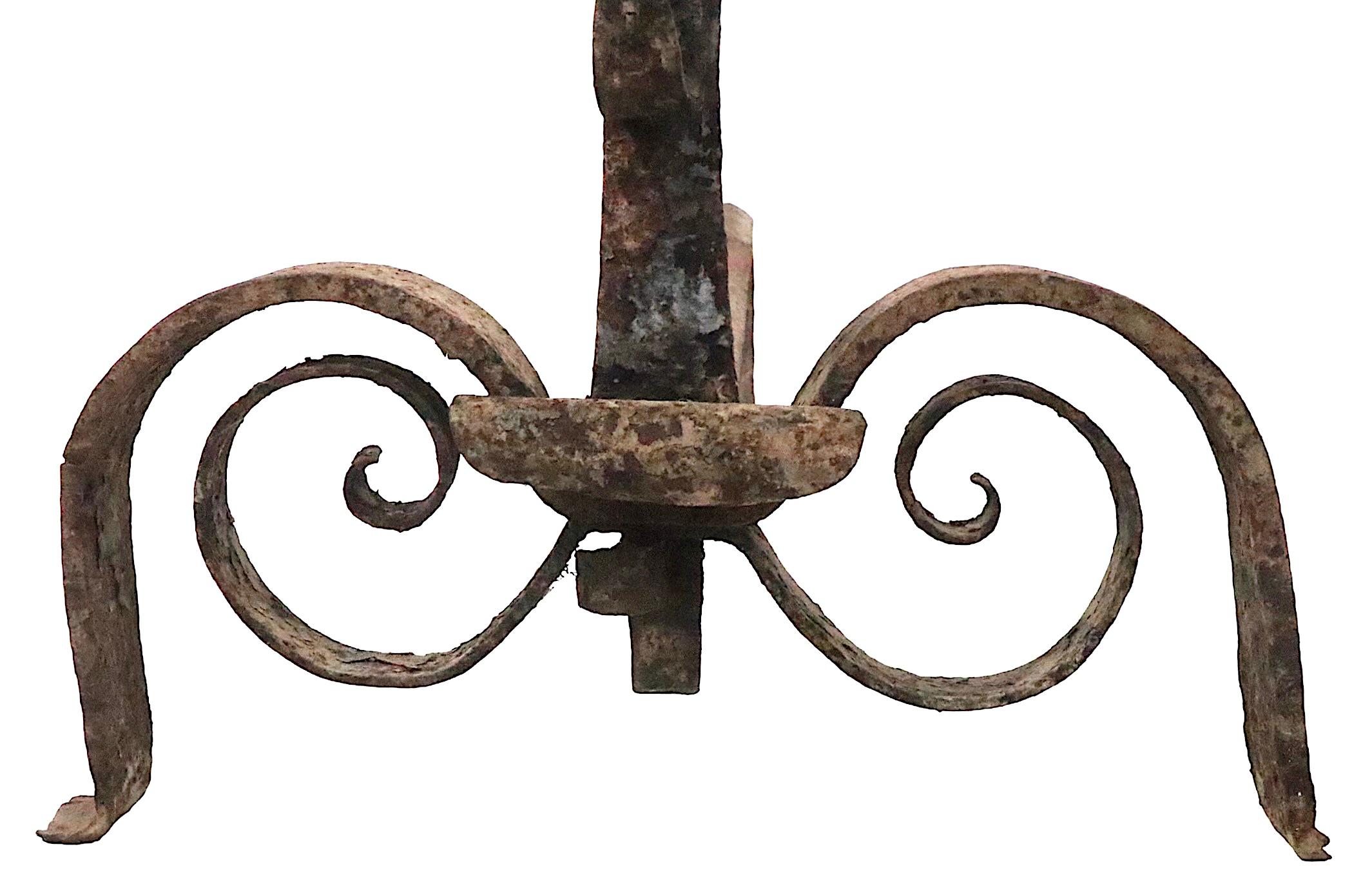 Pr. Early Forged Iron Andirons 18th - Early 19th C Vintage  For Sale 7