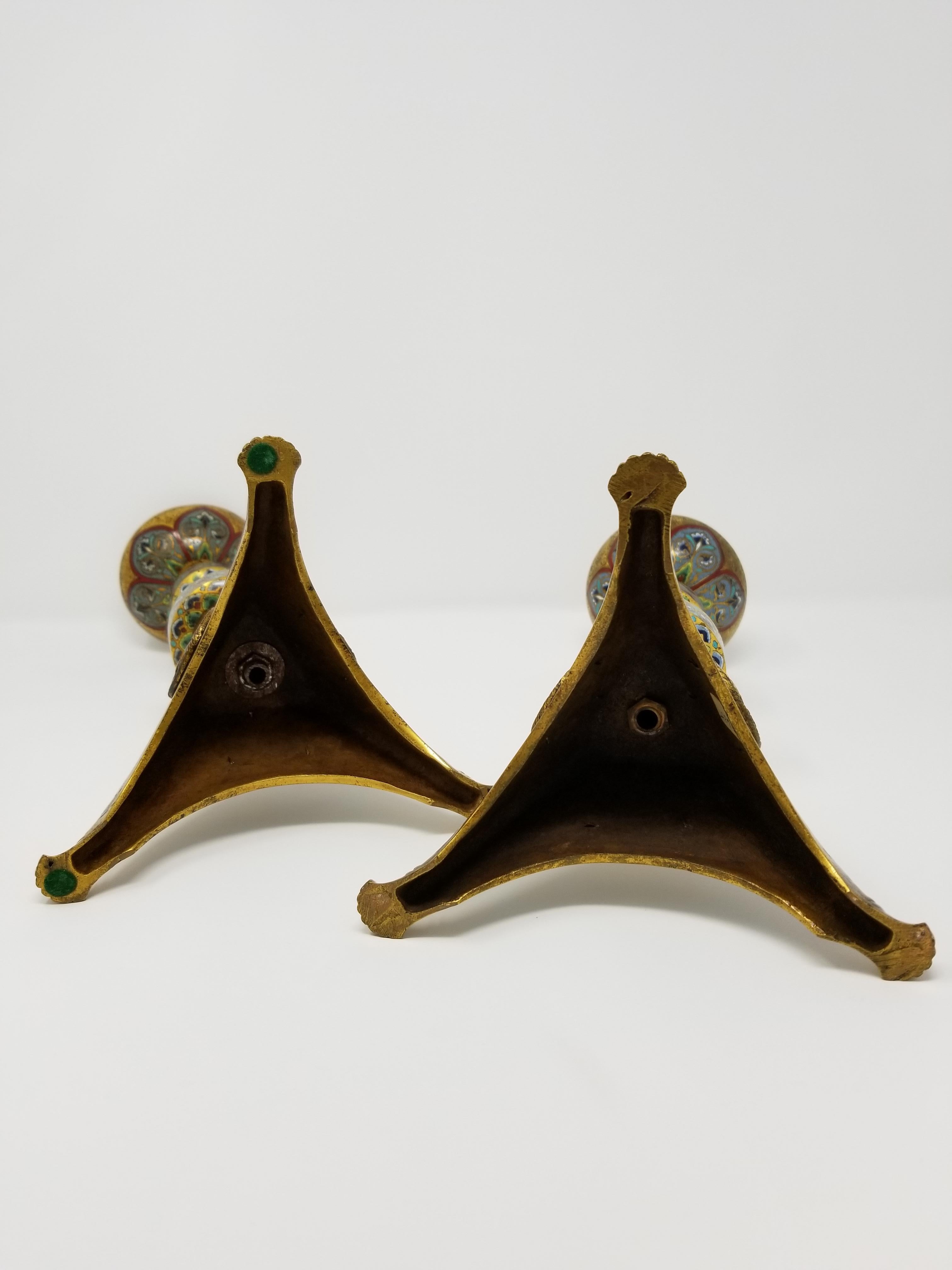 Pr. E.F. Emaille von Caldwell, Bz. Kerzenständer, islamisch/ orientalisch/ orientalisch (Bronze) im Angebot