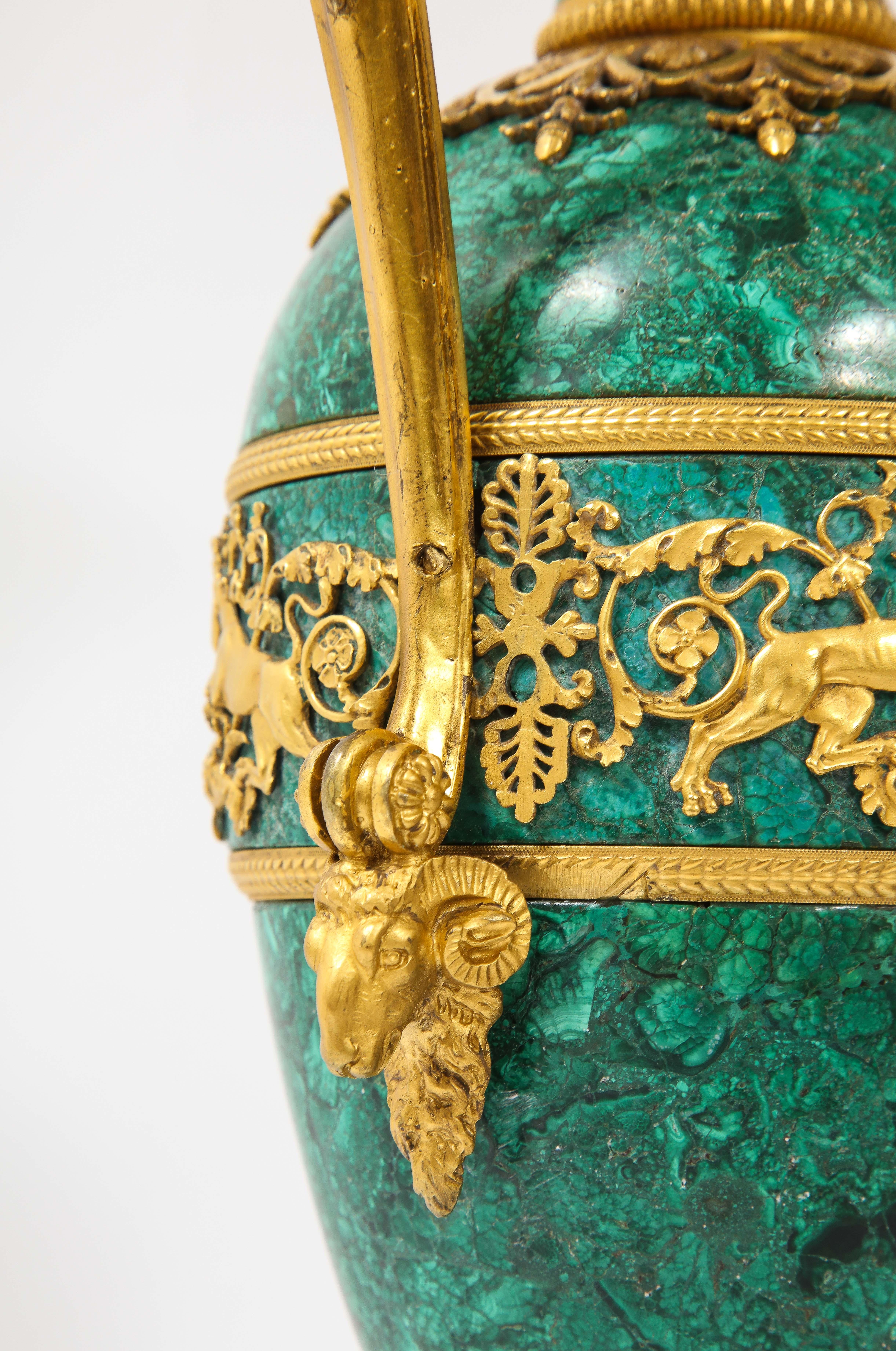 Empire Ormolu-Mounted Malachite Ewers Attributed to Claude Galle, Russian, Pair 9