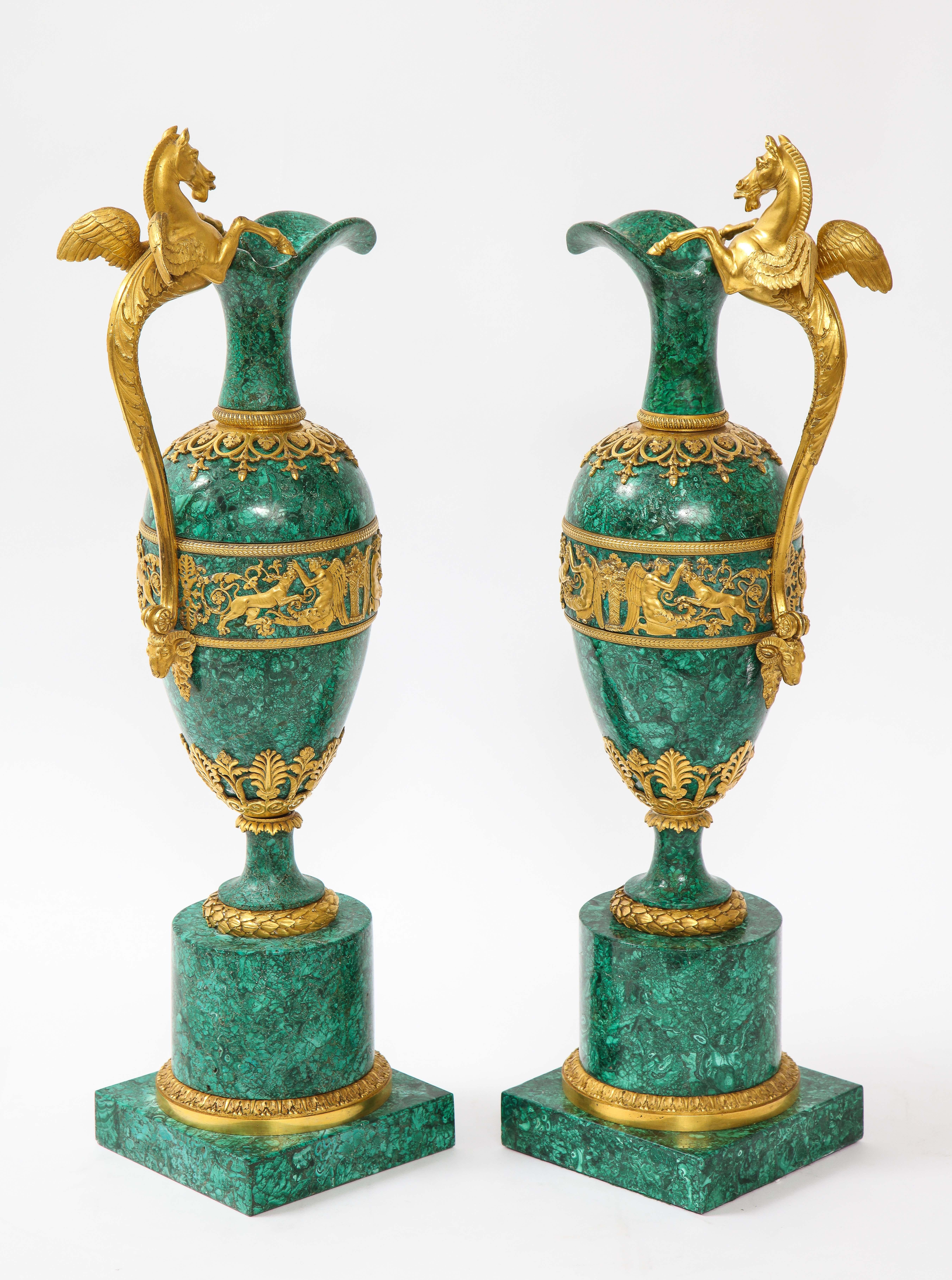 Bronze Empire Ormolu-Mounted Malachite Ewers Attributed to Claude Galle, Russian, Pair