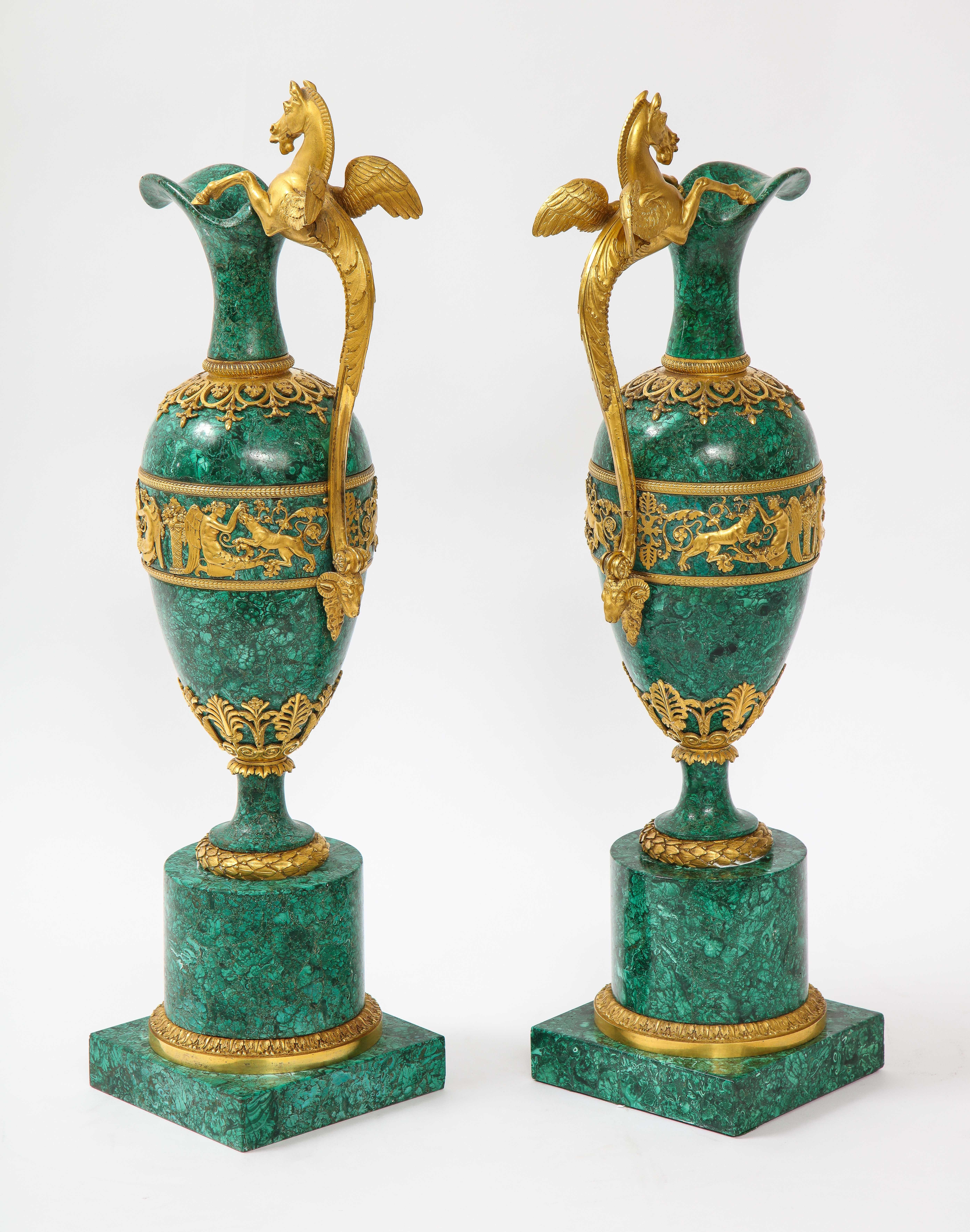 Empire Ormolu-Mounted Malachite Ewers Attributed to Claude Galle, Russian, Pair 1
