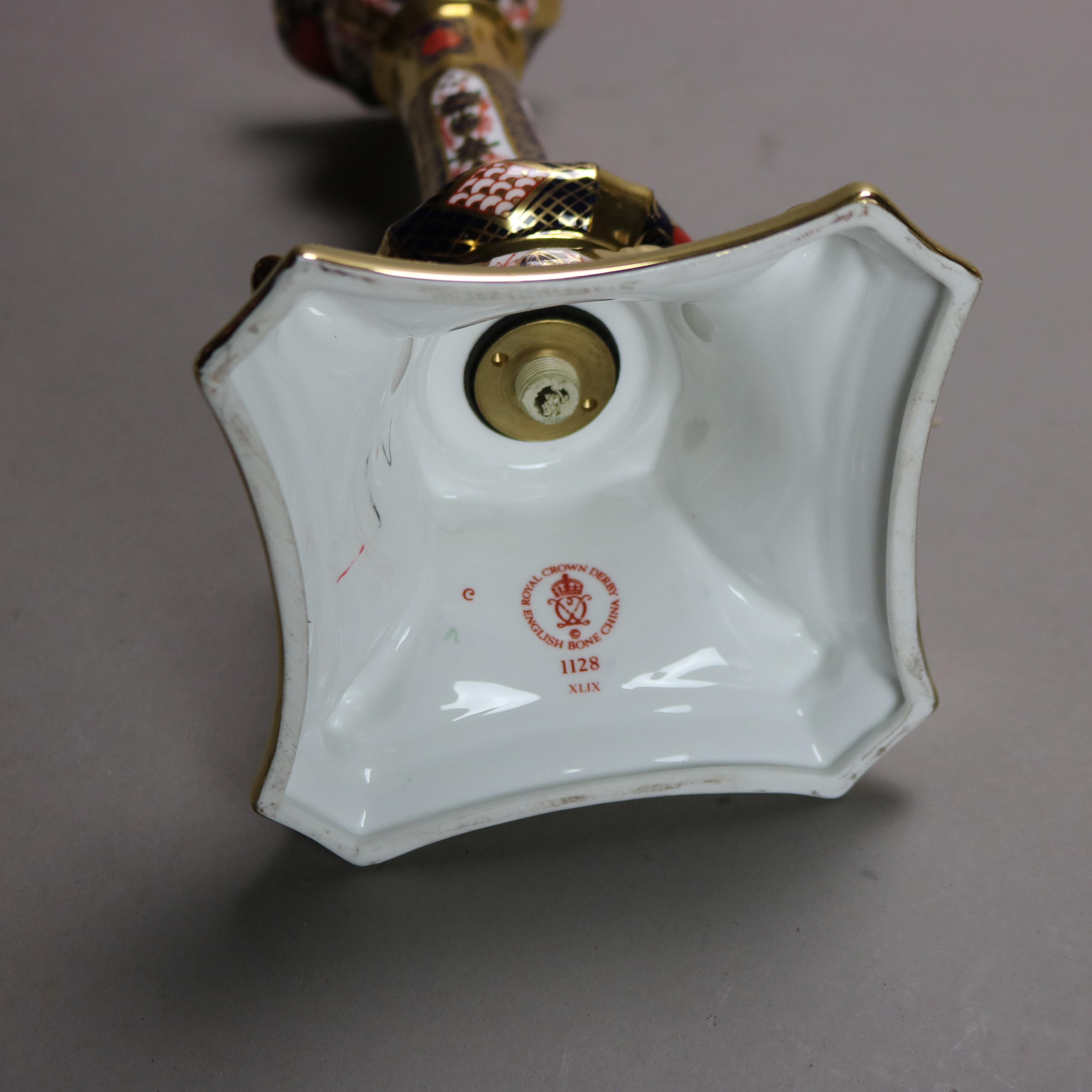 Porcelain Pr English Royal Crown Derby Old Imari Bone China Gilt Candle Sticks with Seal