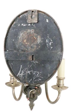 Pr. Etched Mirrored Silver  Plated Antique Sconces att. to Sterling Bronze Co.