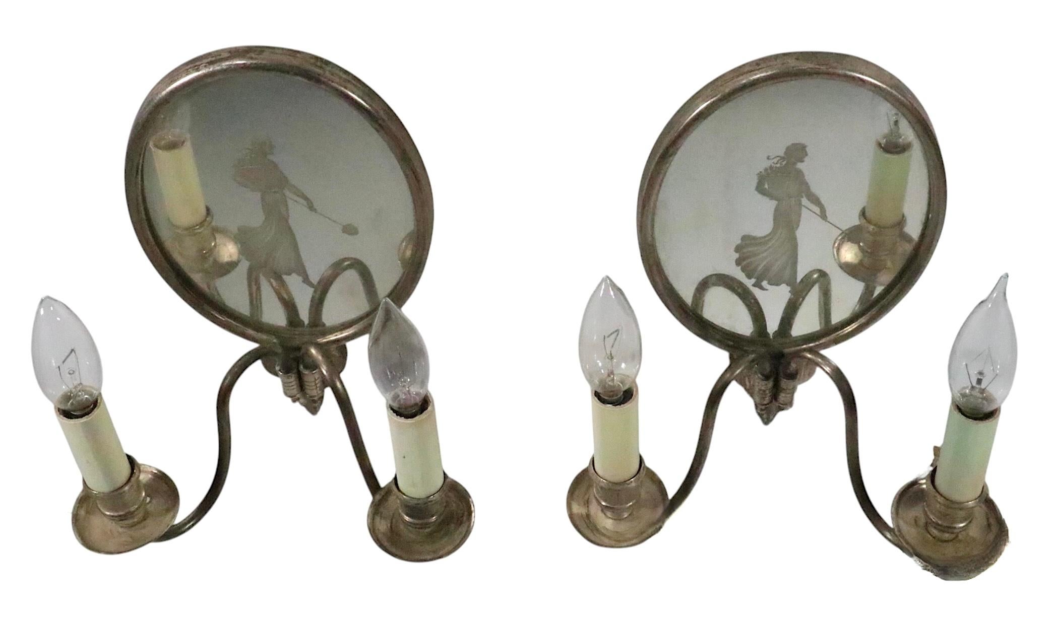 Art Nouveau Pr. Argento specchiato acidato  Applique antiche placcate att. a Sterling Bronze Co. in vendita