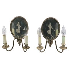 Pr. Etched Mirrored Silver  Plated Antique Sconces att. to Sterling Bronze Co.
