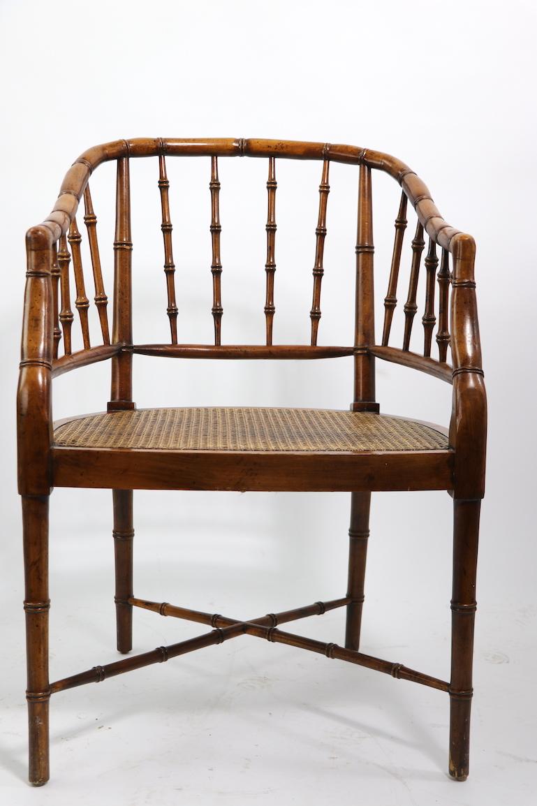 20th Century Pair of Faux Bamboo Barrel Back Lounge Chairs