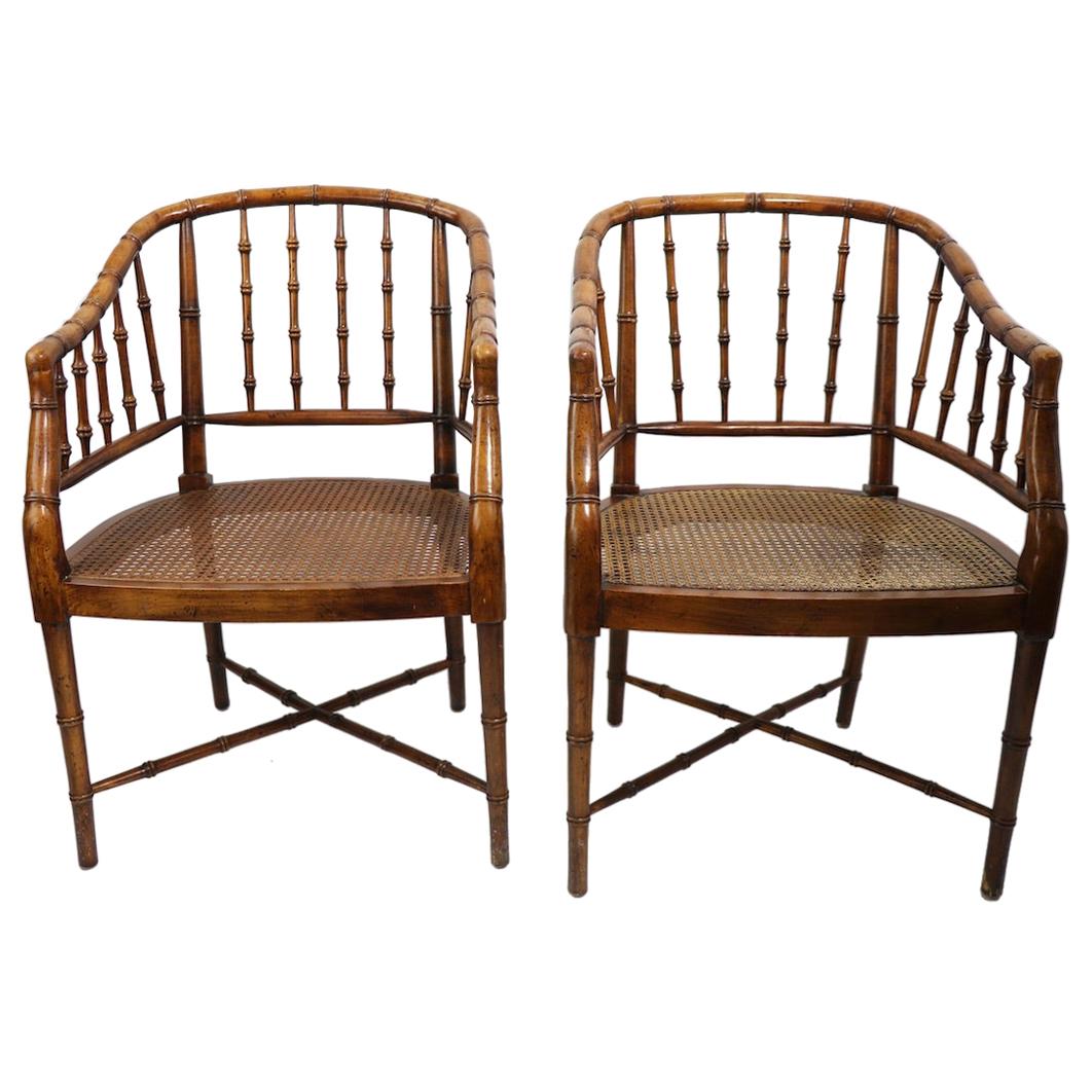 Pair of Faux Bamboo Barrel Back Lounge Chairs