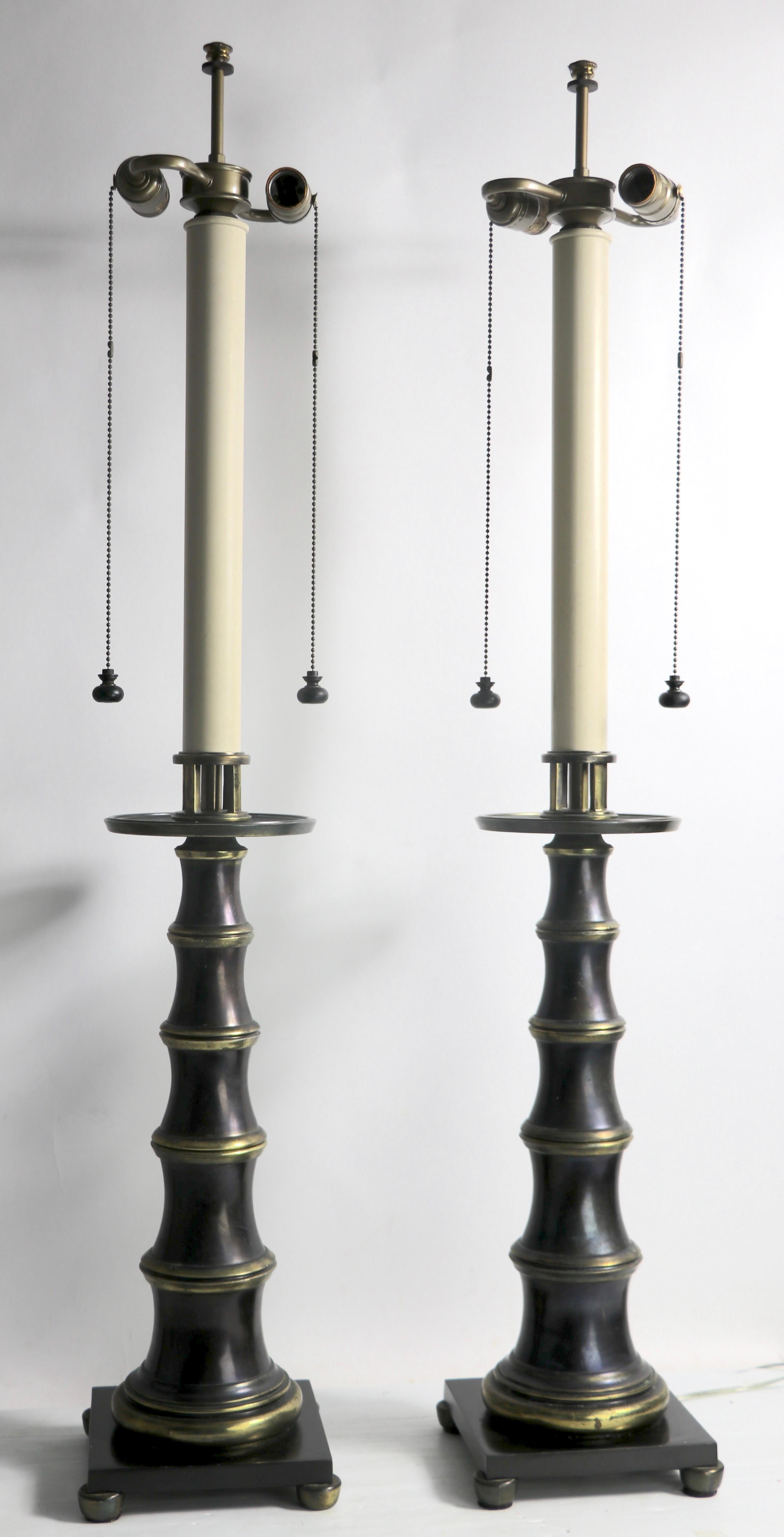 Campagne Pr. Lampes de table en laiton imitation bambou de Stiffel en vente