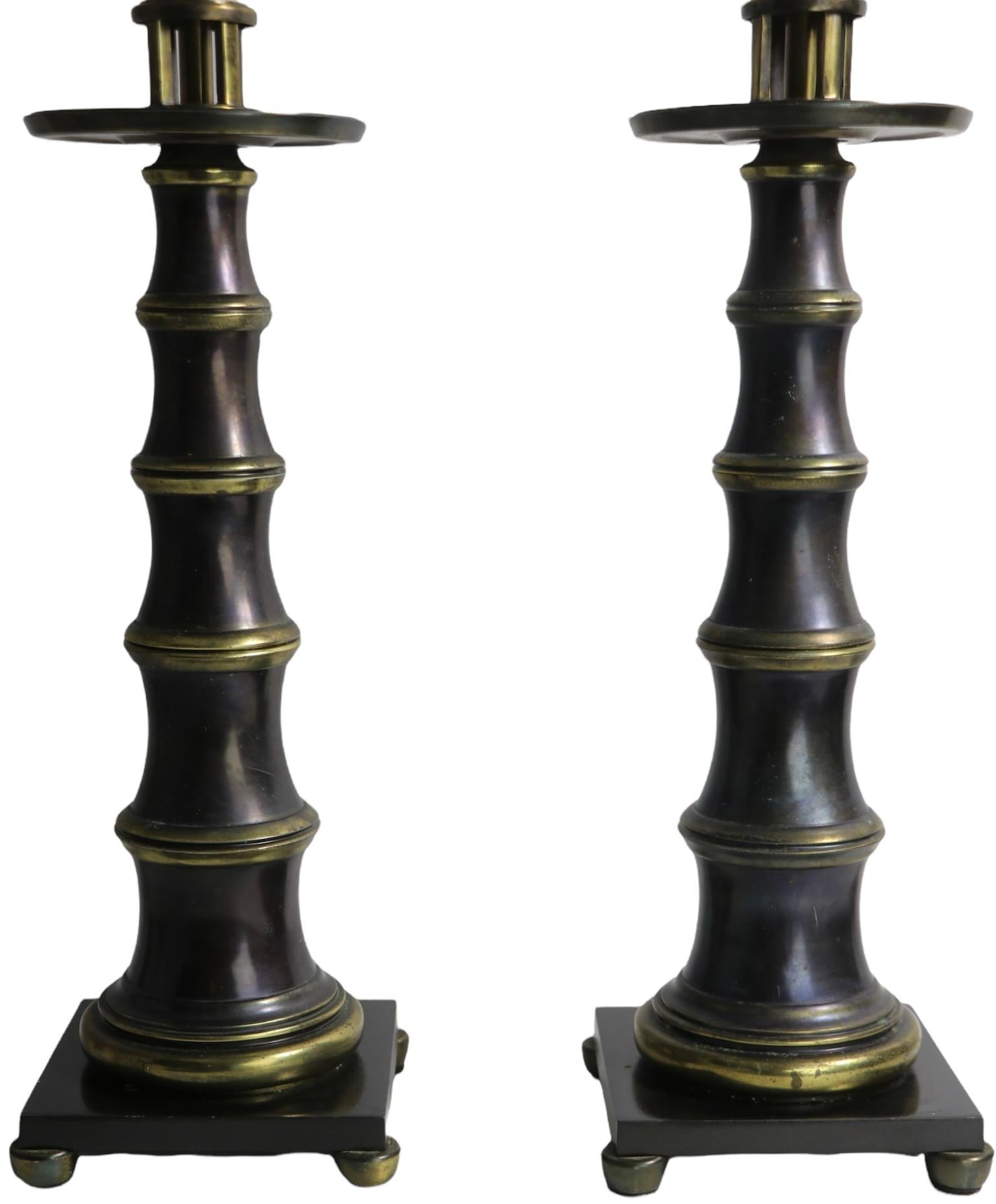 Pr. Faux Bamboo Brass Table Lamps by Stiffel For Sale 2