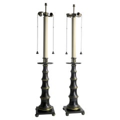 Pr. Faux Bamboo Brass Table Lamps by Stiffel