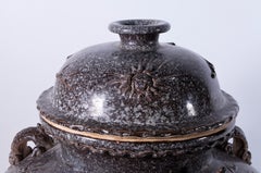 Pr Faux Swedish Porphyry Ceramic Covered Vases w/ Sea Creatures Design in Relief