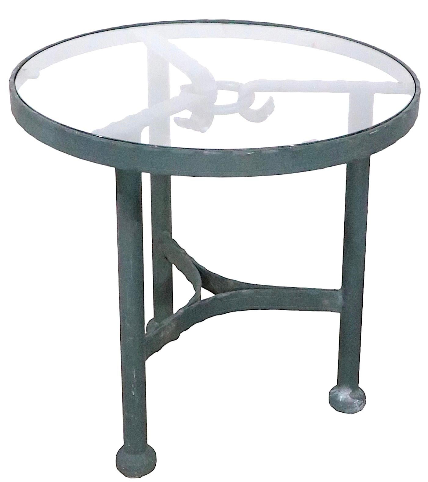 Pr. Faux Verdigris Metal and Glass Garden Patio Side Tables after Giacometti  8