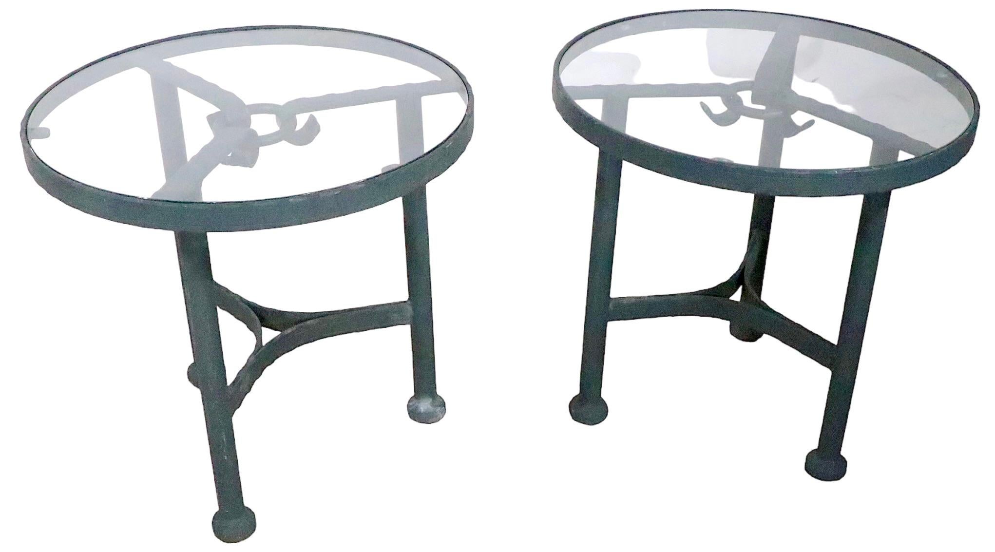 Pr. Faux Verdigris Metal and Glass Garden Patio Side Tables after Giacometti  9