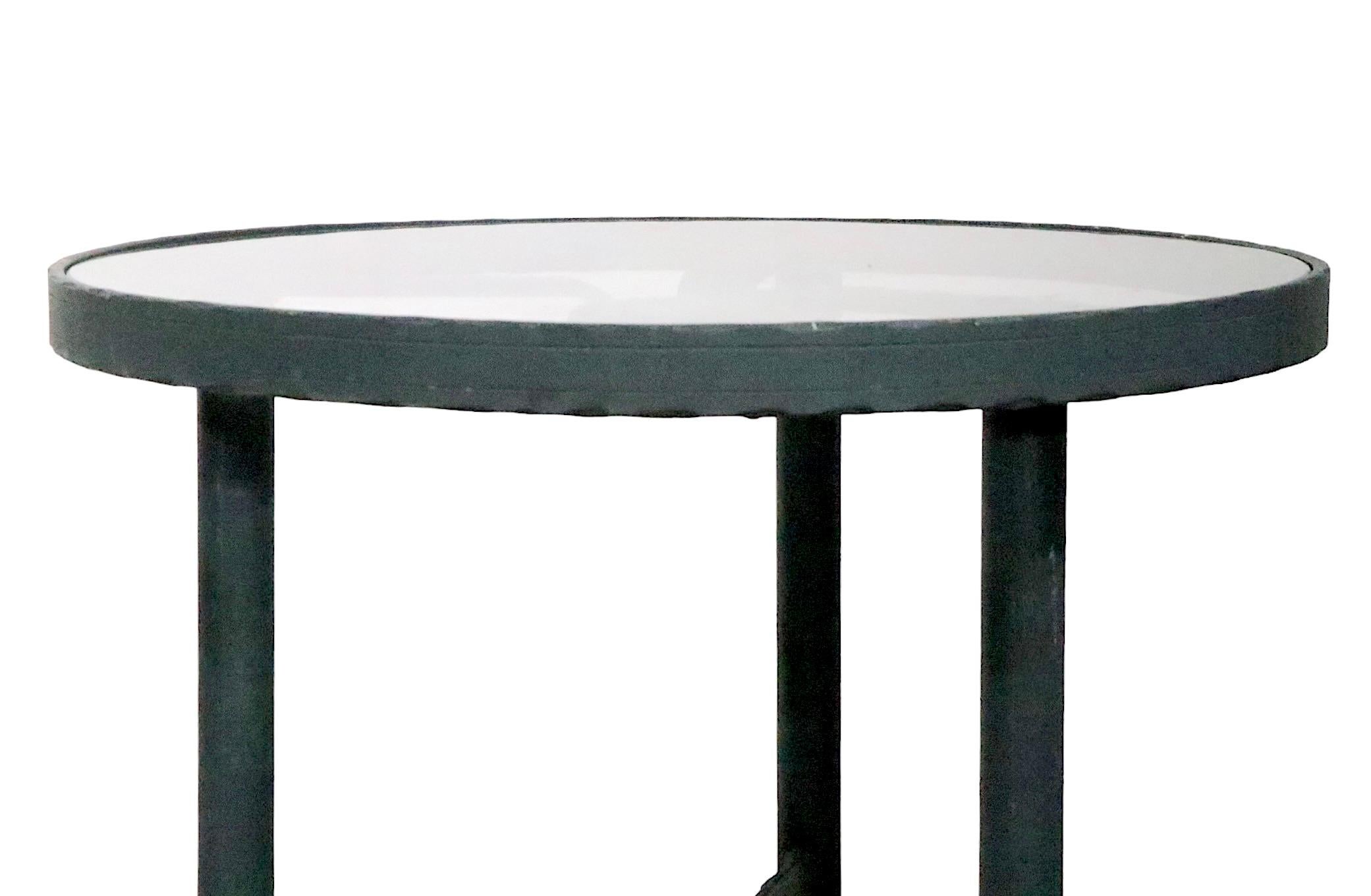 Pr. Faux Verdigris Metal and Glass Garden Patio Side Tables after Giacometti  2