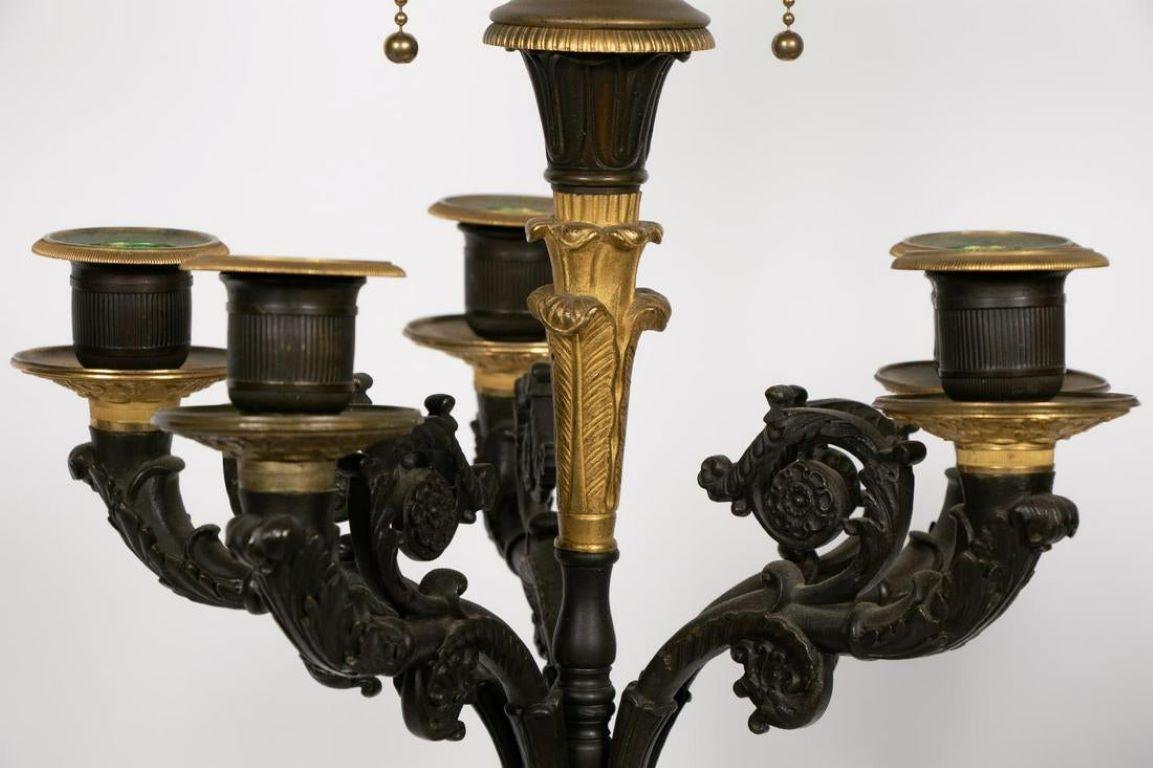Gilt Pair of Fine French Charles X Candelabra Lamps For Sale