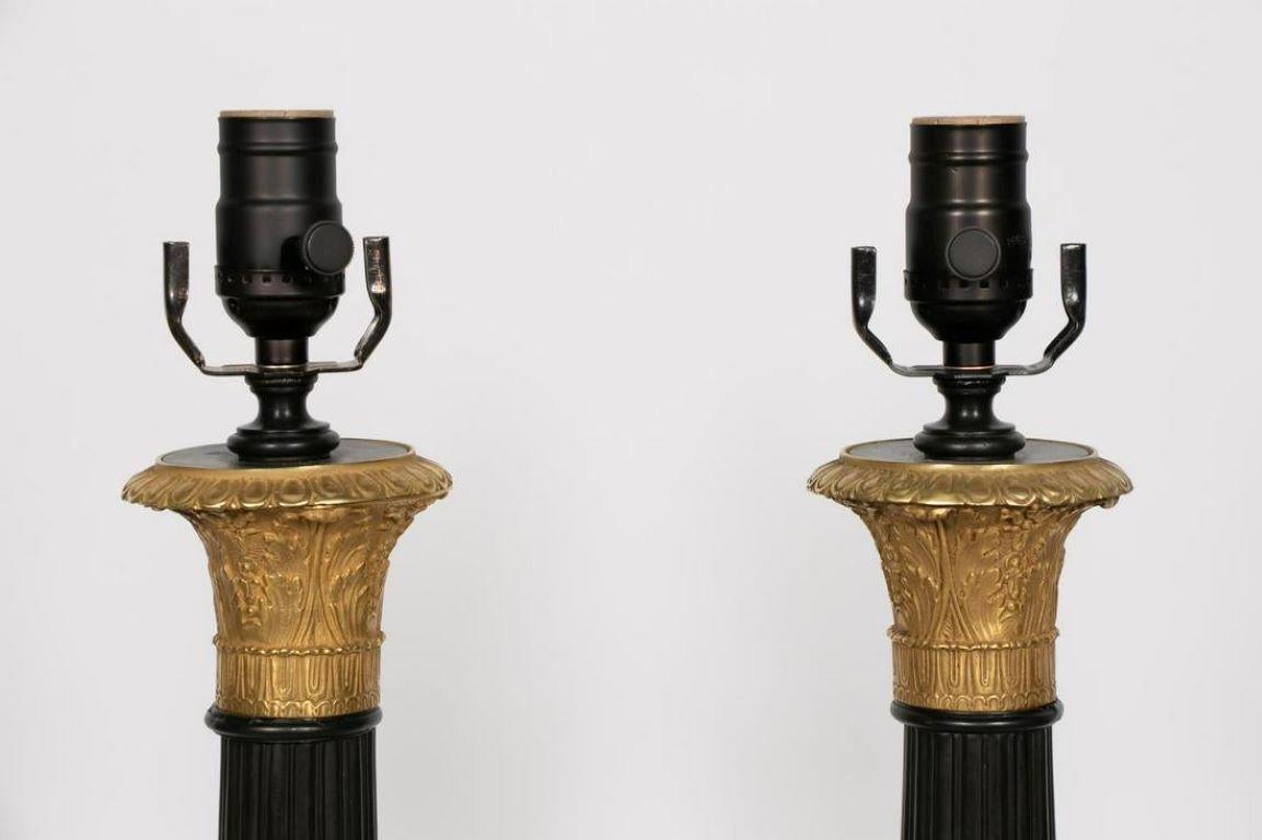 Patinated Pair of Fine French Charles X-Gilded Bronze Lamps For Sale