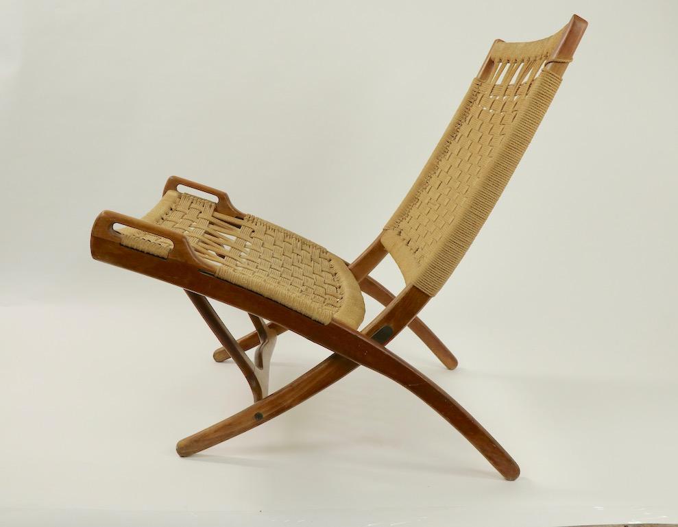 Scandinavian Modern Pair of Folding Scissor Chairs Made in Italy after Wegner
