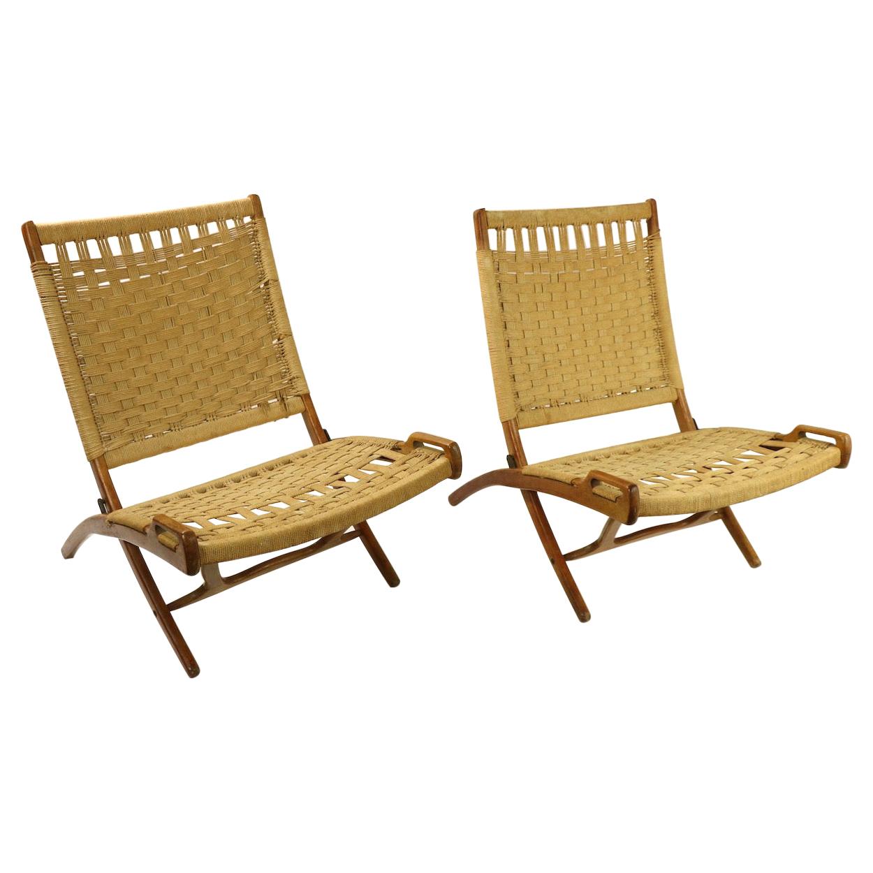Pair of Folding Scissor Chairs Made in Italy after Wegner