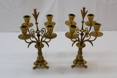 Pr Four Arm Gilded Candlesticks, 19th Century with Lion Paw Feet