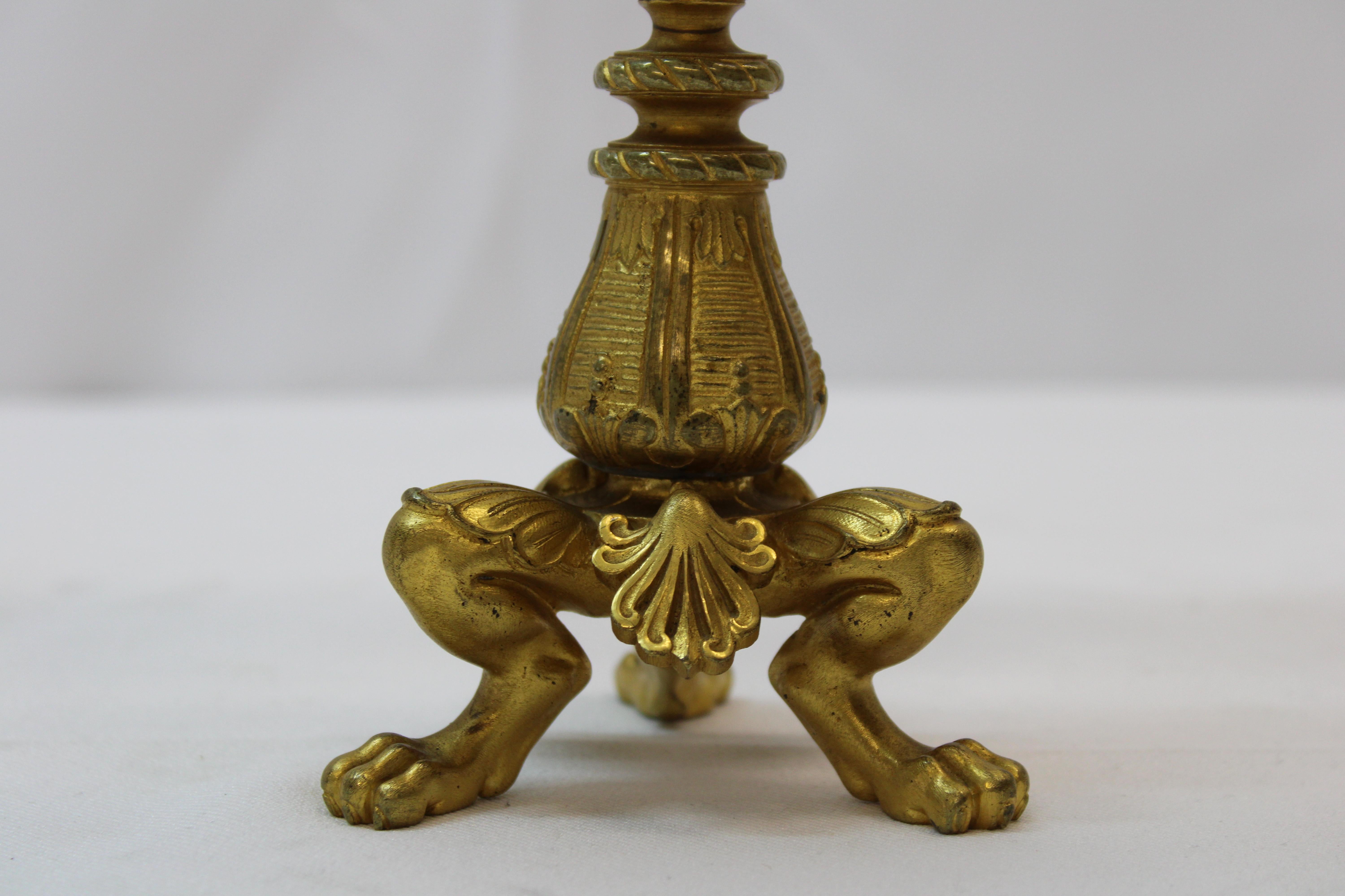 Other Pr Four Arm Gilded Candlesticks, 19th Century with Lion Paw Feet For Sale