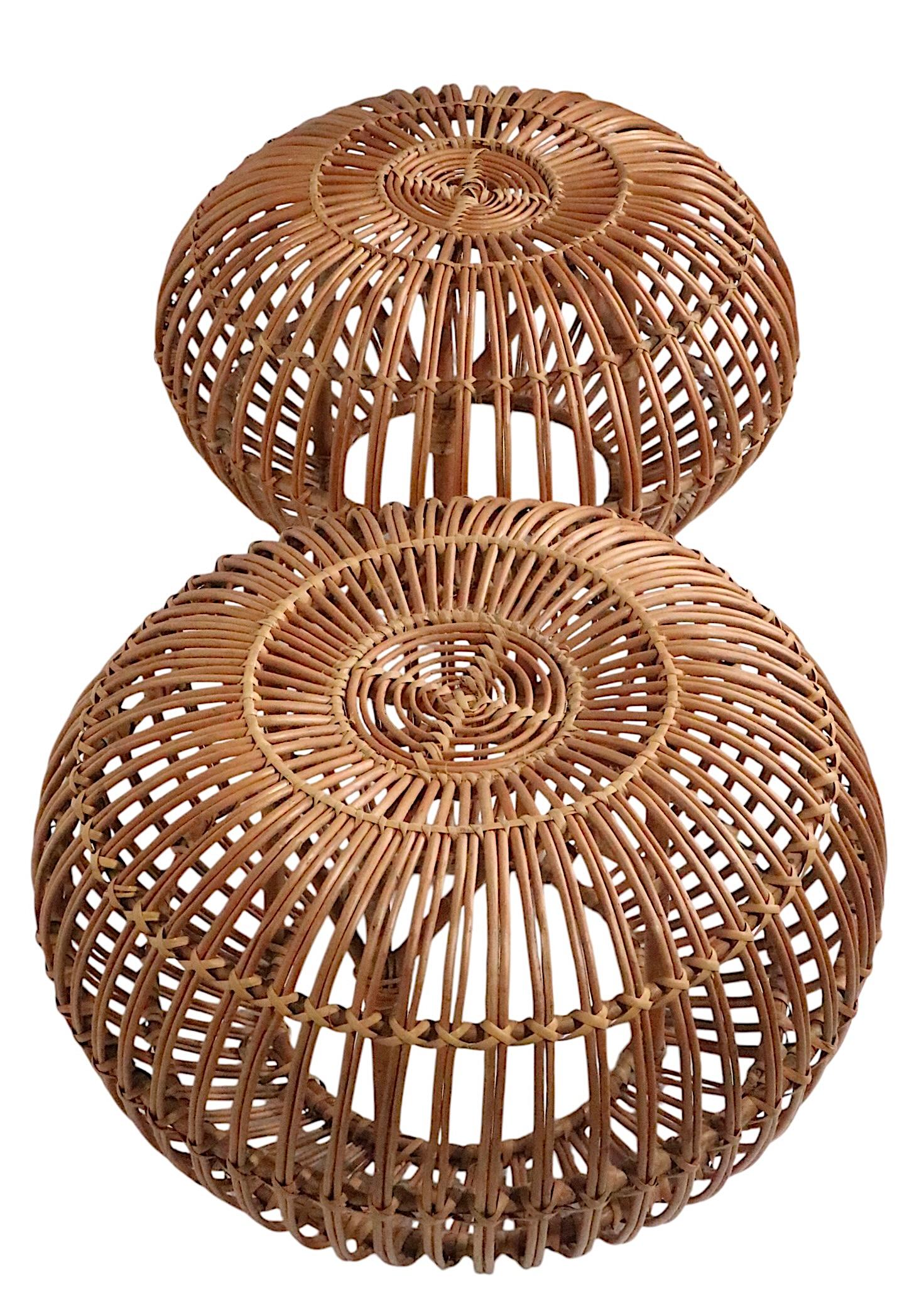 Mid-Century Modern Pr. Franco Albini  Bamboo Reed Stools Ottoman Tables For Sale