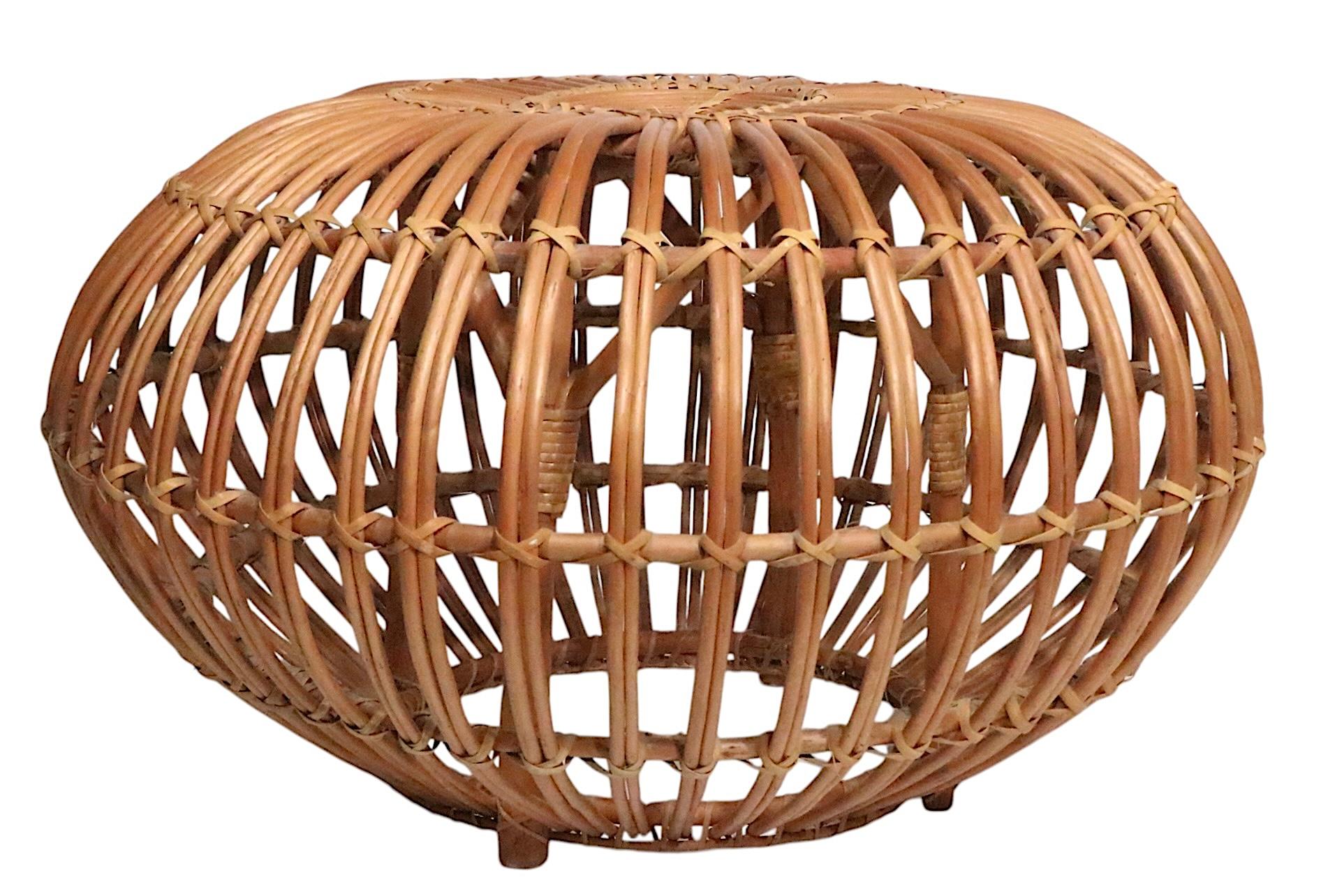 Pr. Franco Albini  Bamboo Reed Stools Ottoman Tables In Good Condition For Sale In New York, NY