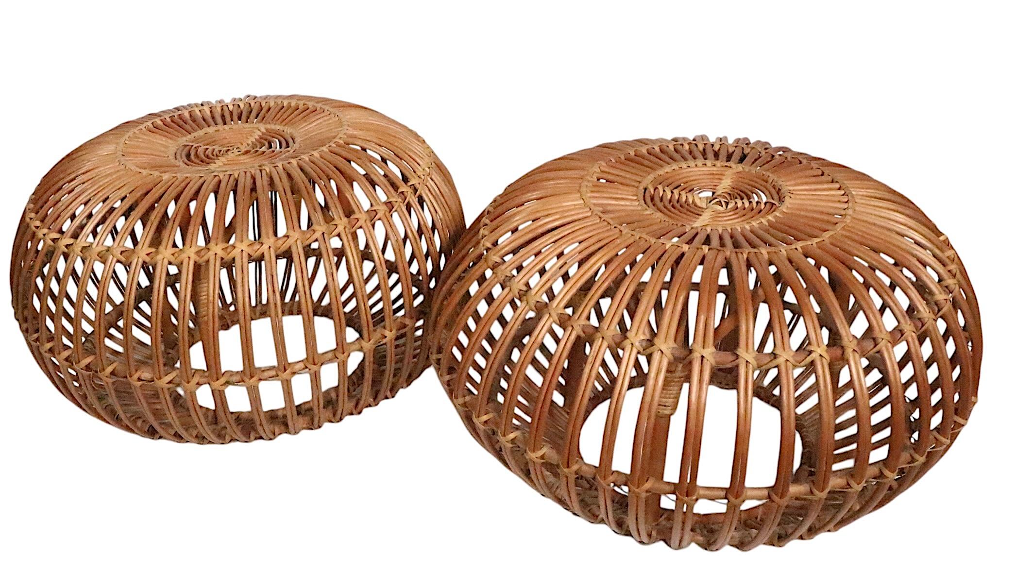 20th Century Pr. Franco Albini  Bamboo Reed Stools Ottoman Tables For Sale