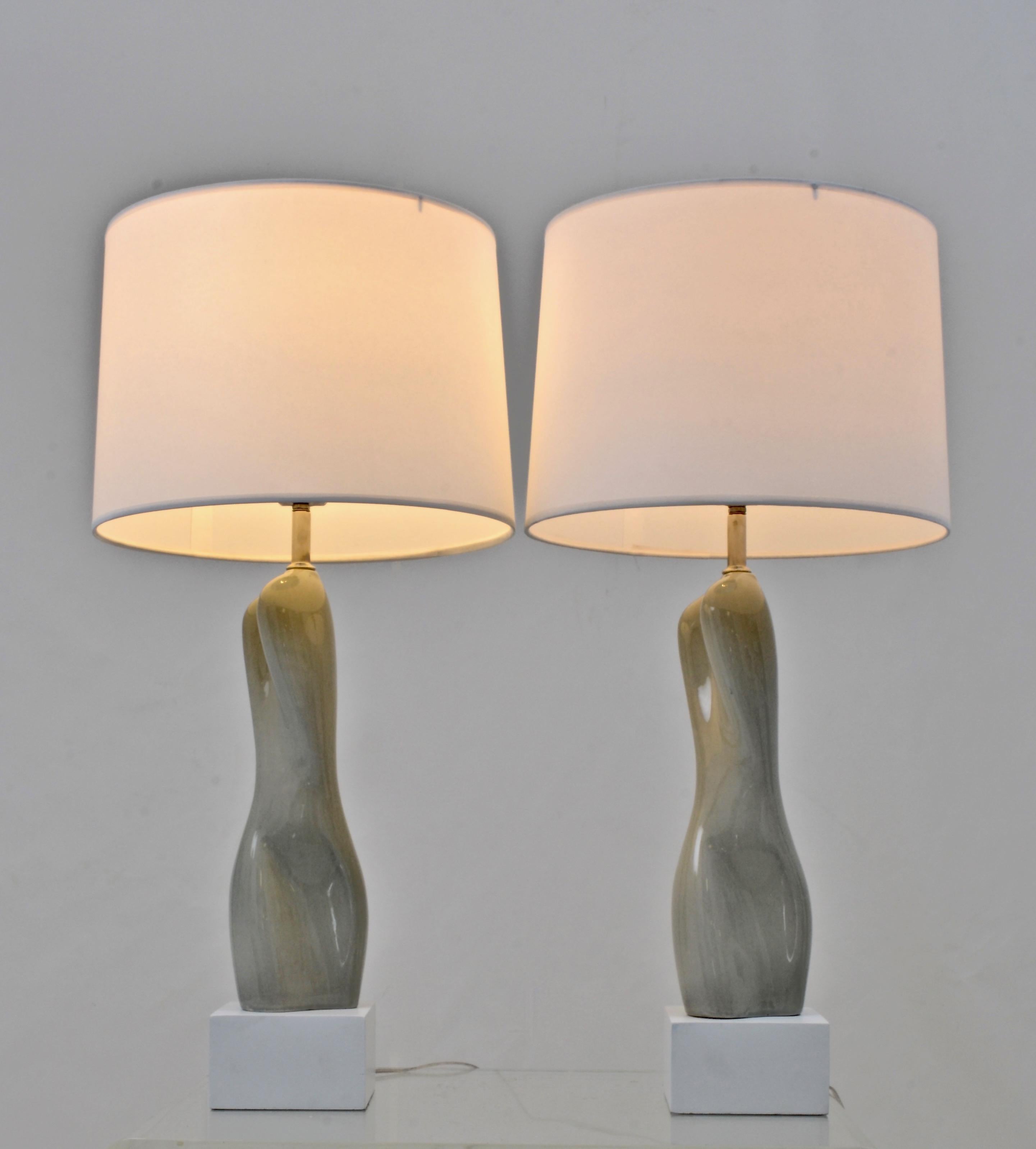 Mid-Century Modern Pr. Free Form Ceramic Lamps, 1950s For Sale