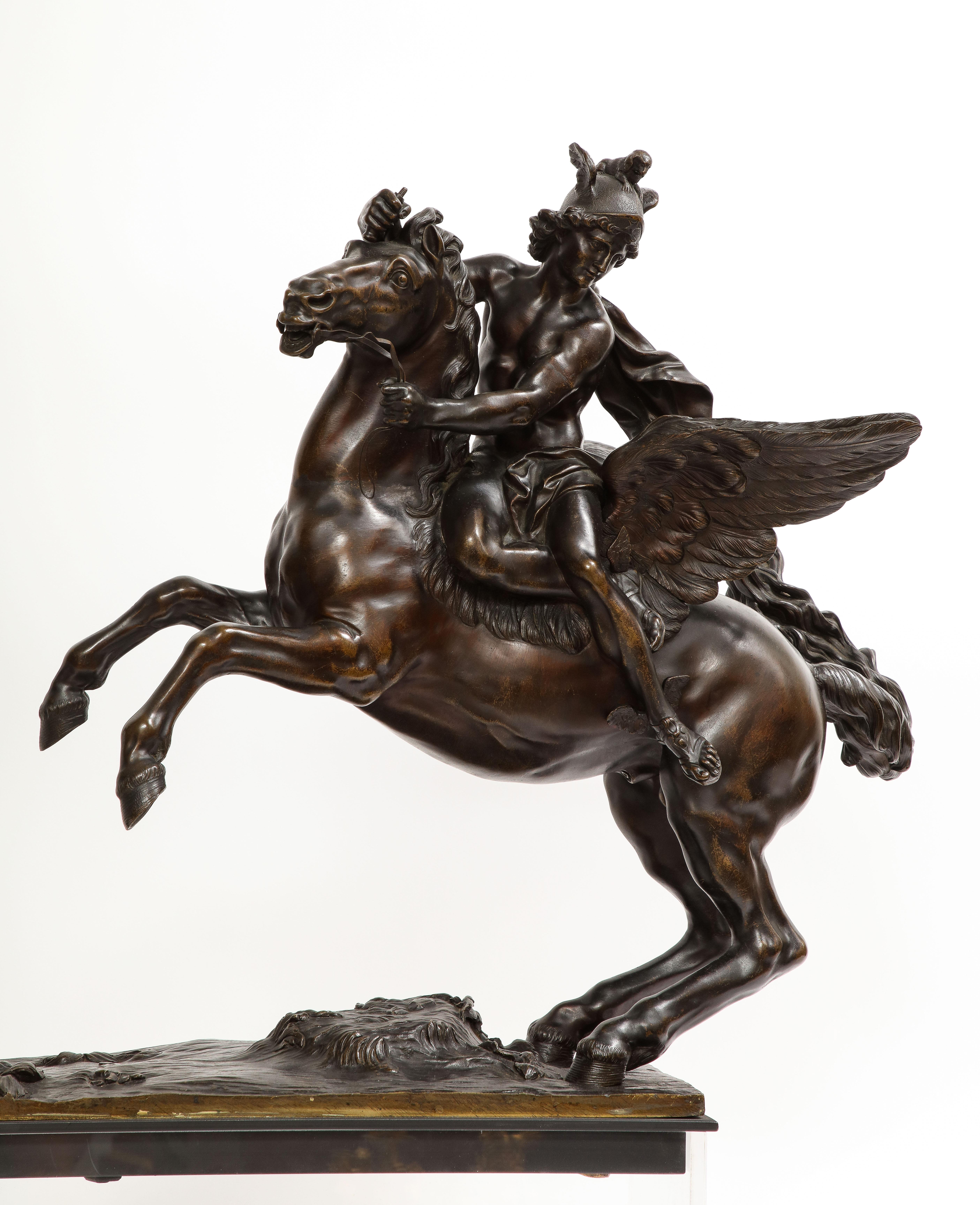 Pr. French 19th C. Bronze Groups Fame & Mercury After Models by Antoine Coysevox For Sale 7