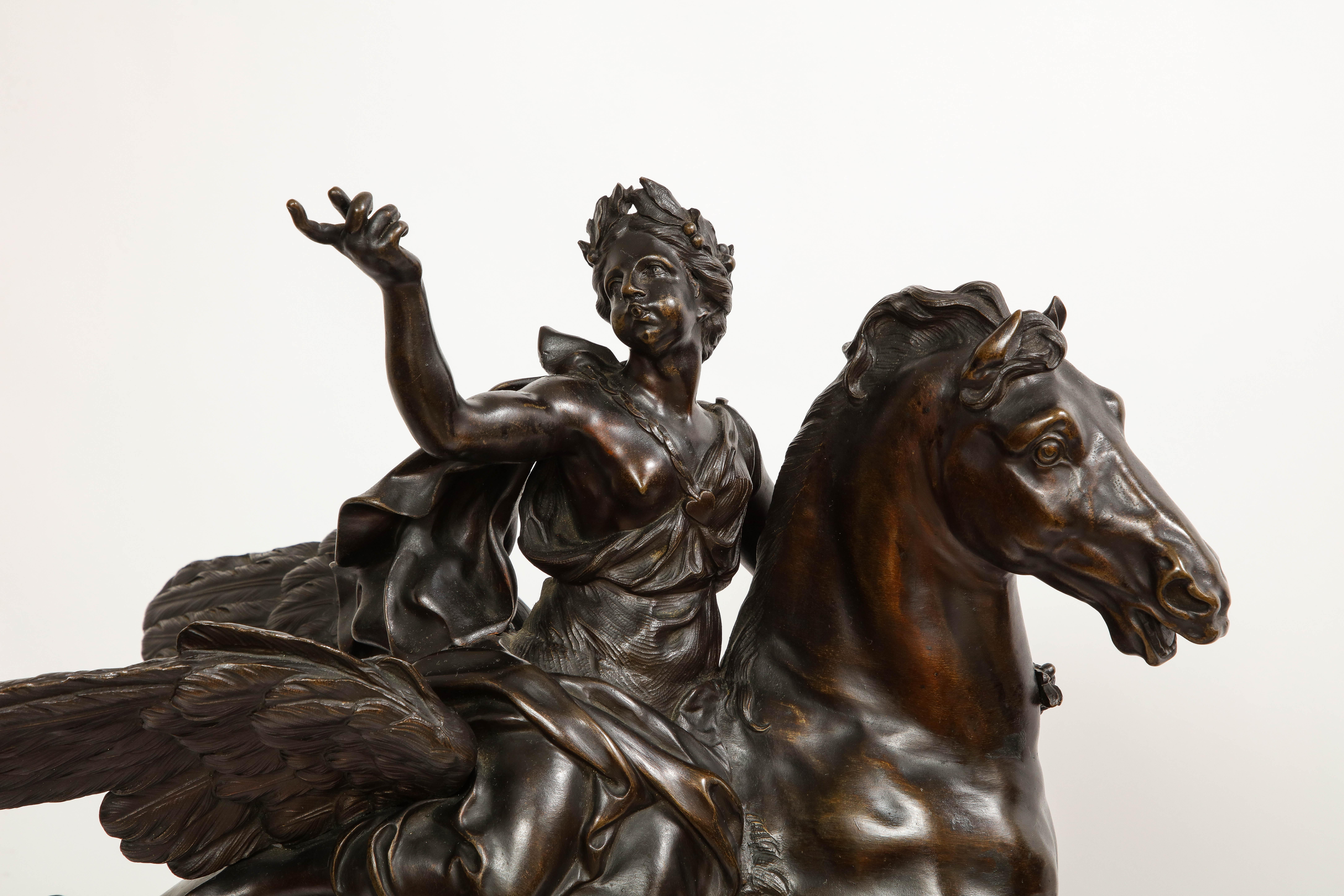 Pr. French 19th C. Bronze Groups Fame & Mercury After Models by Antoine Coysevox For Sale 8