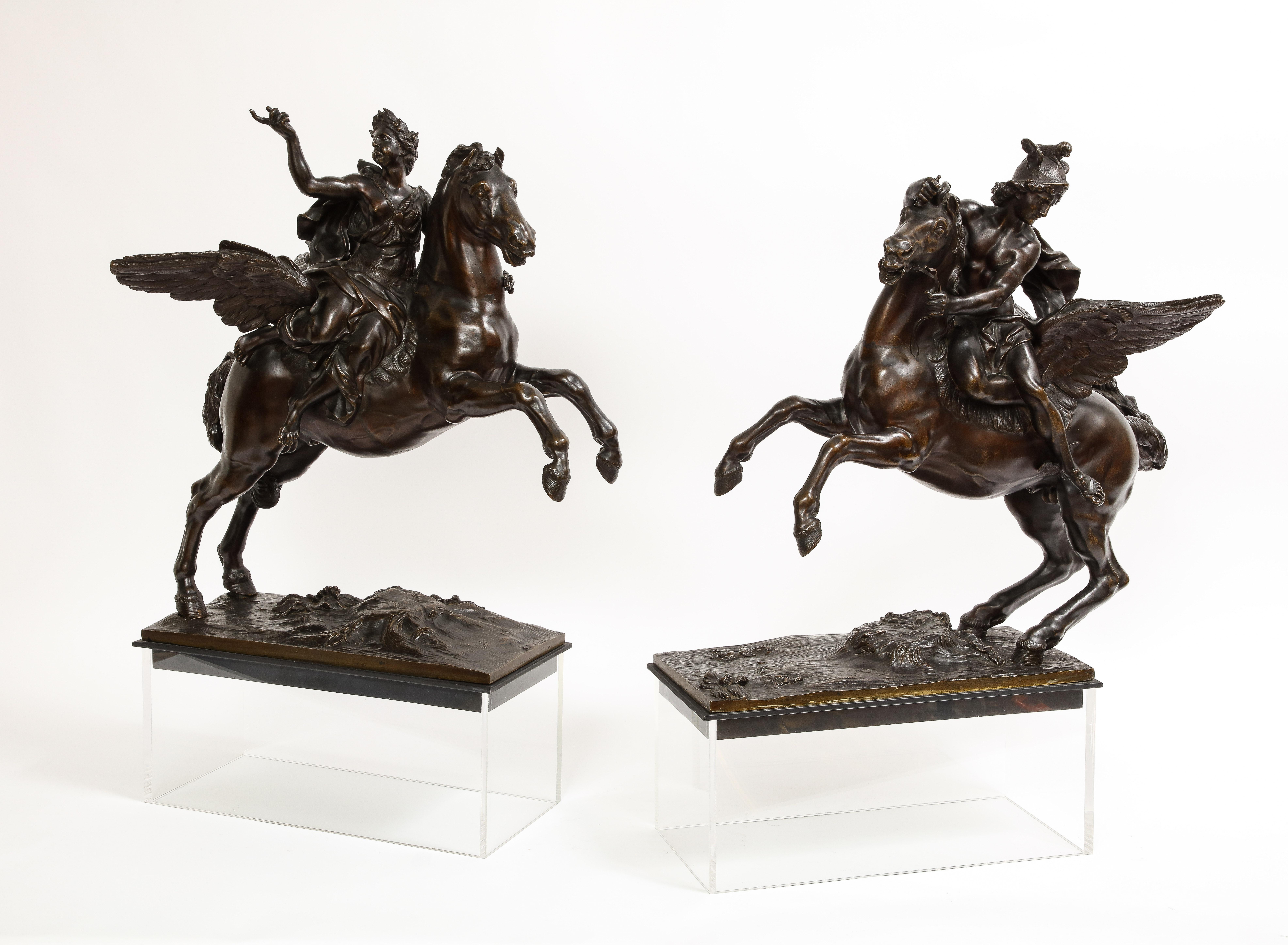 Louis XIV Pr. French 19th C. Bronze Groups Fame & Mercury After Models by Antoine Coysevox For Sale