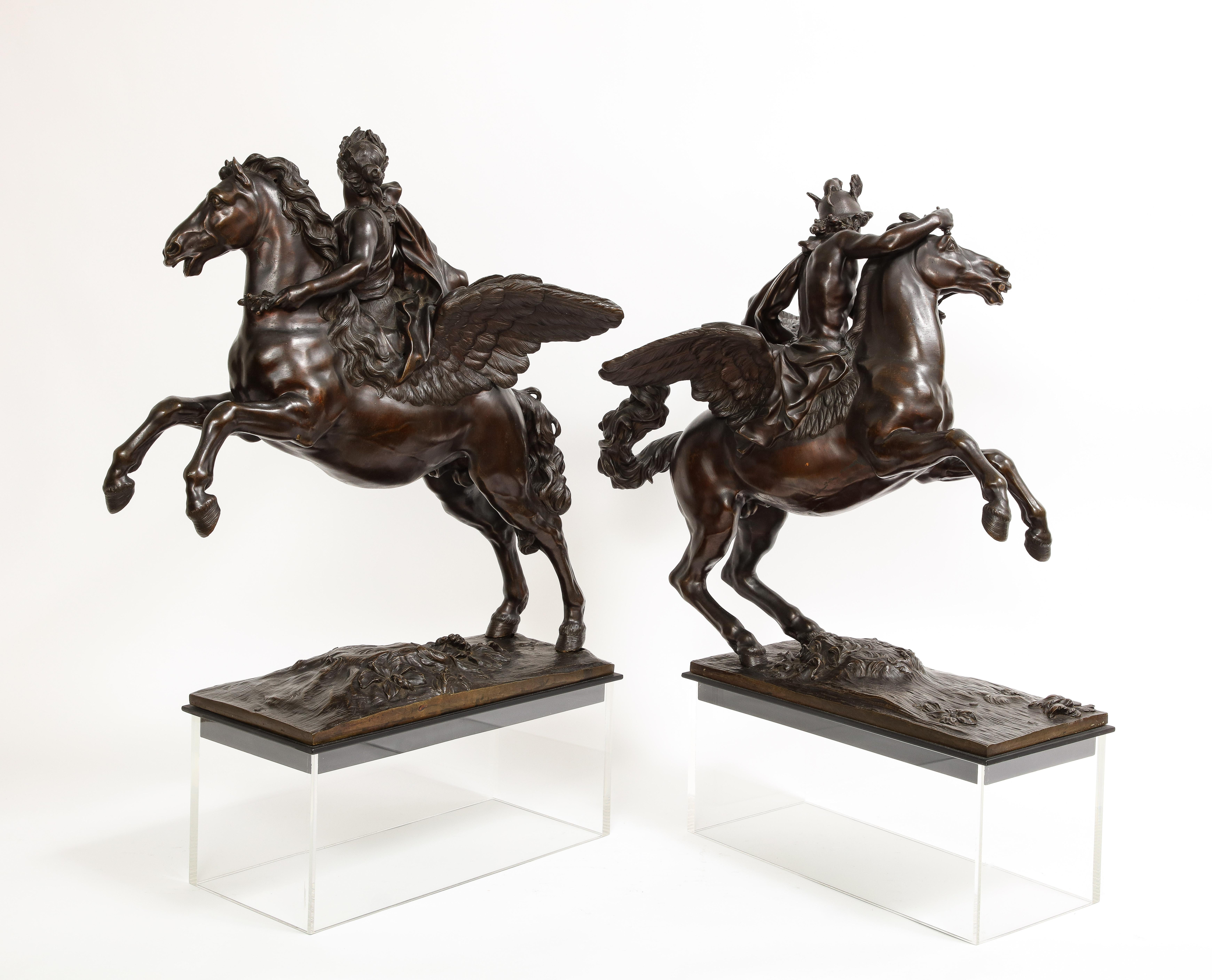 Pr. French 19th C. Bronze Groups Fame & Mercury After Models by Antoine Coysevox In Good Condition For Sale In New York, NY
