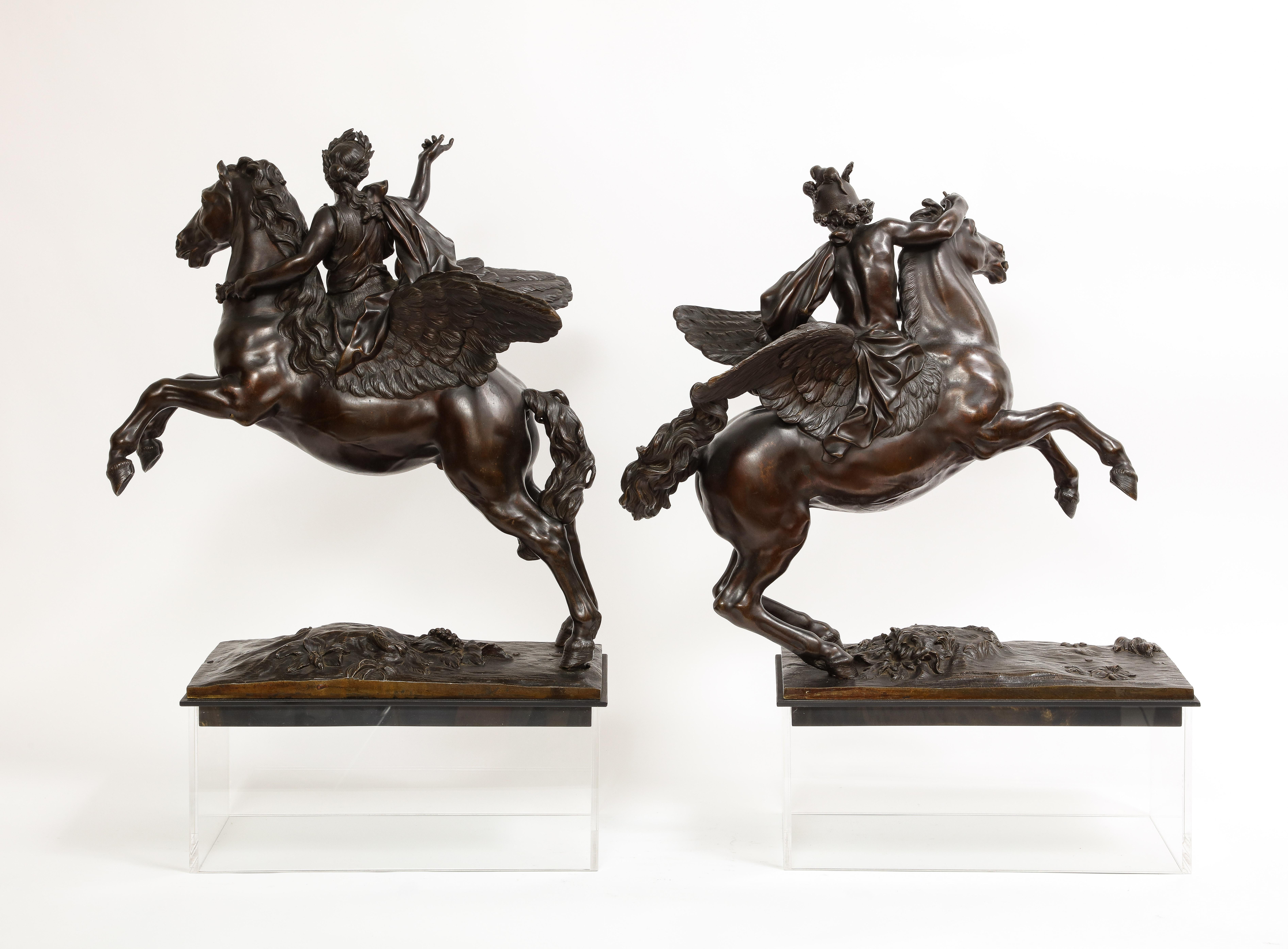 Mid-19th Century Pr. French 19th C. Bronze Groups Fame & Mercury After Models by Antoine Coysevox For Sale