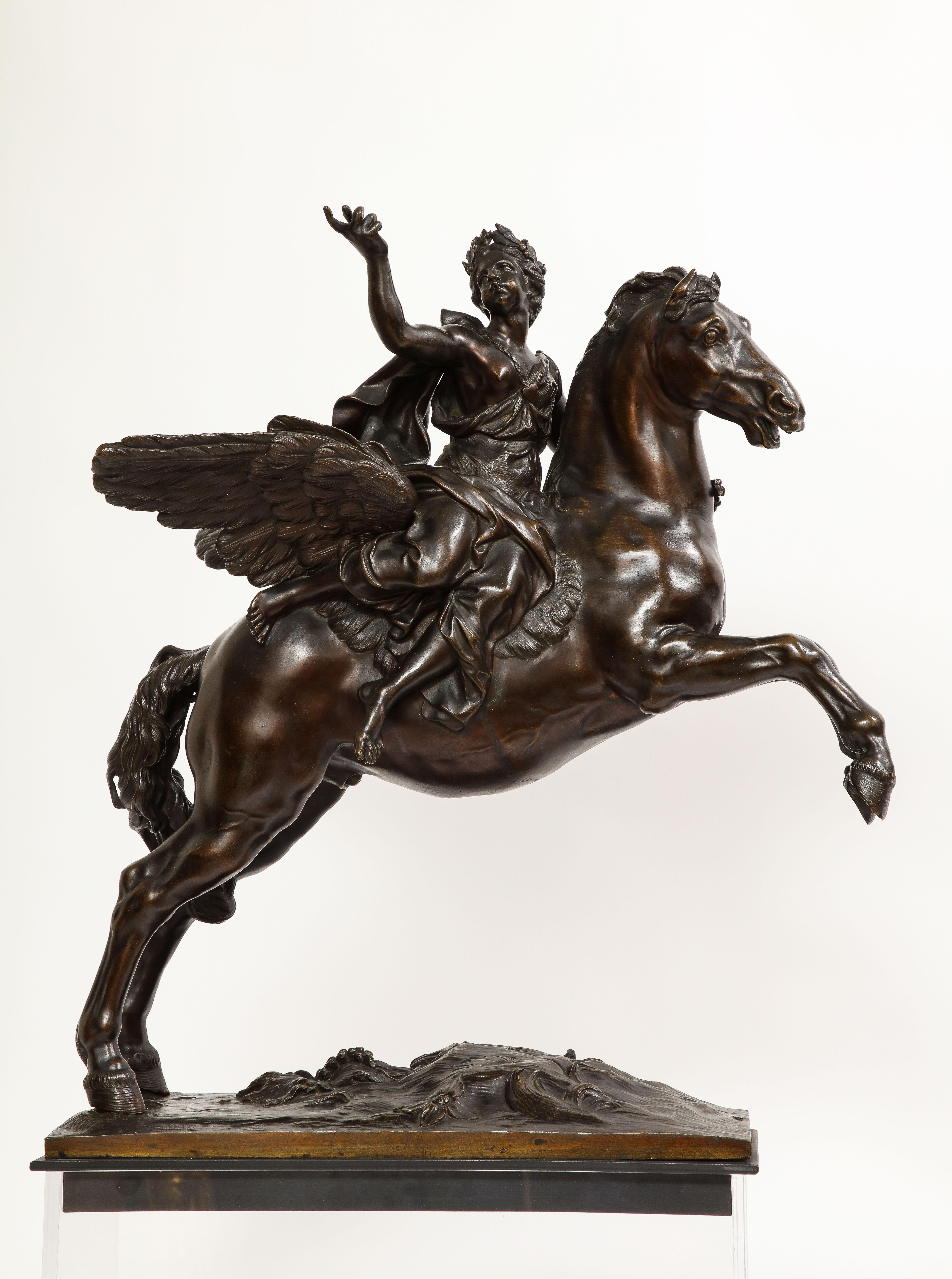 Pr. French 19th C. Bronze Groups Fame & Mercury After Models by Antoine Coysevox For Sale 3