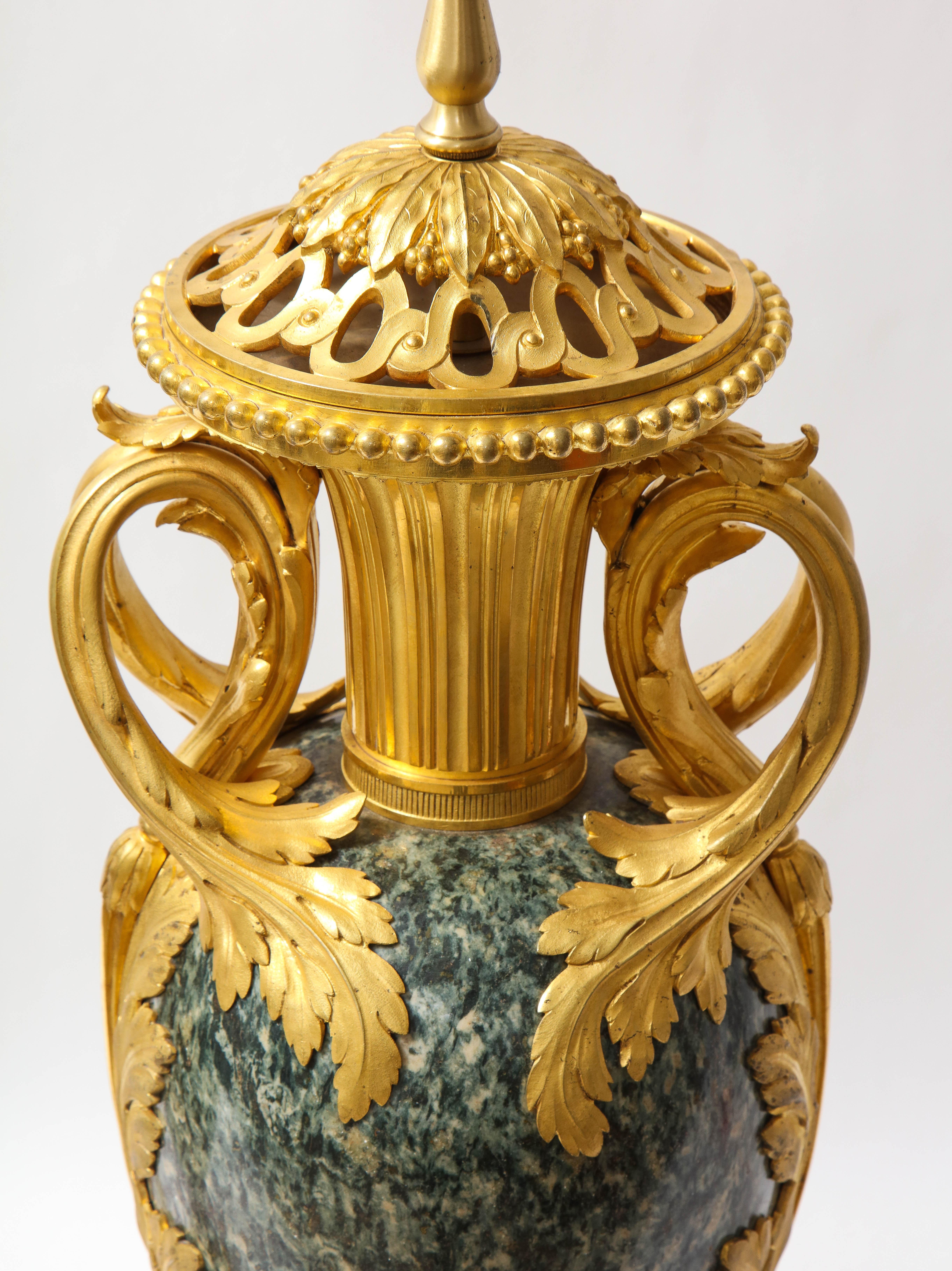 Pr French 19th C. Dore Bronze Mntd Green Marble/Porphyry Lamps, Att. H. Dasson For Sale 6